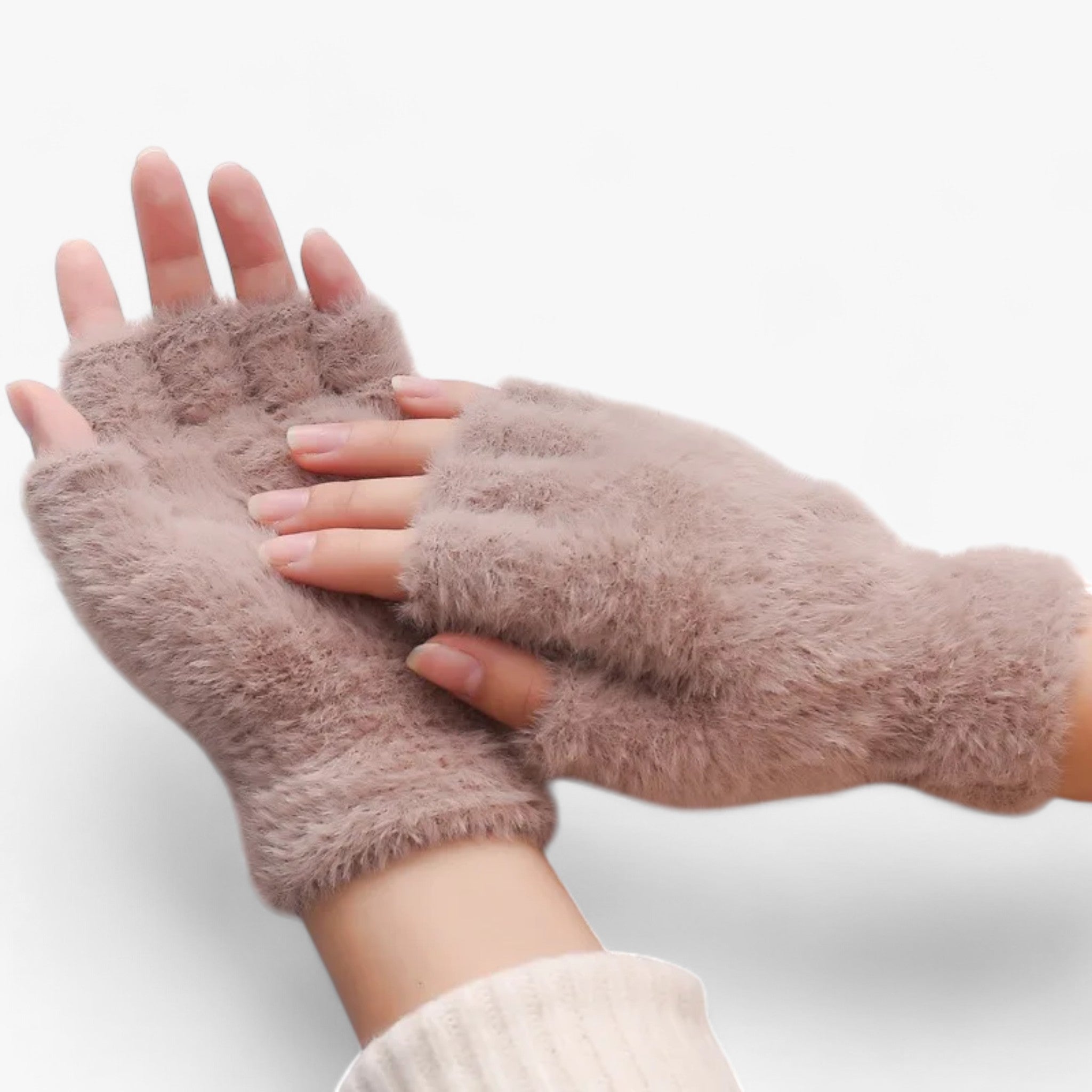 Aima | Halvfingre Imitationsmink Handsker - Varme & Touchscreen Bekvemmelighed - Khaki - winter - {{ product_tags }