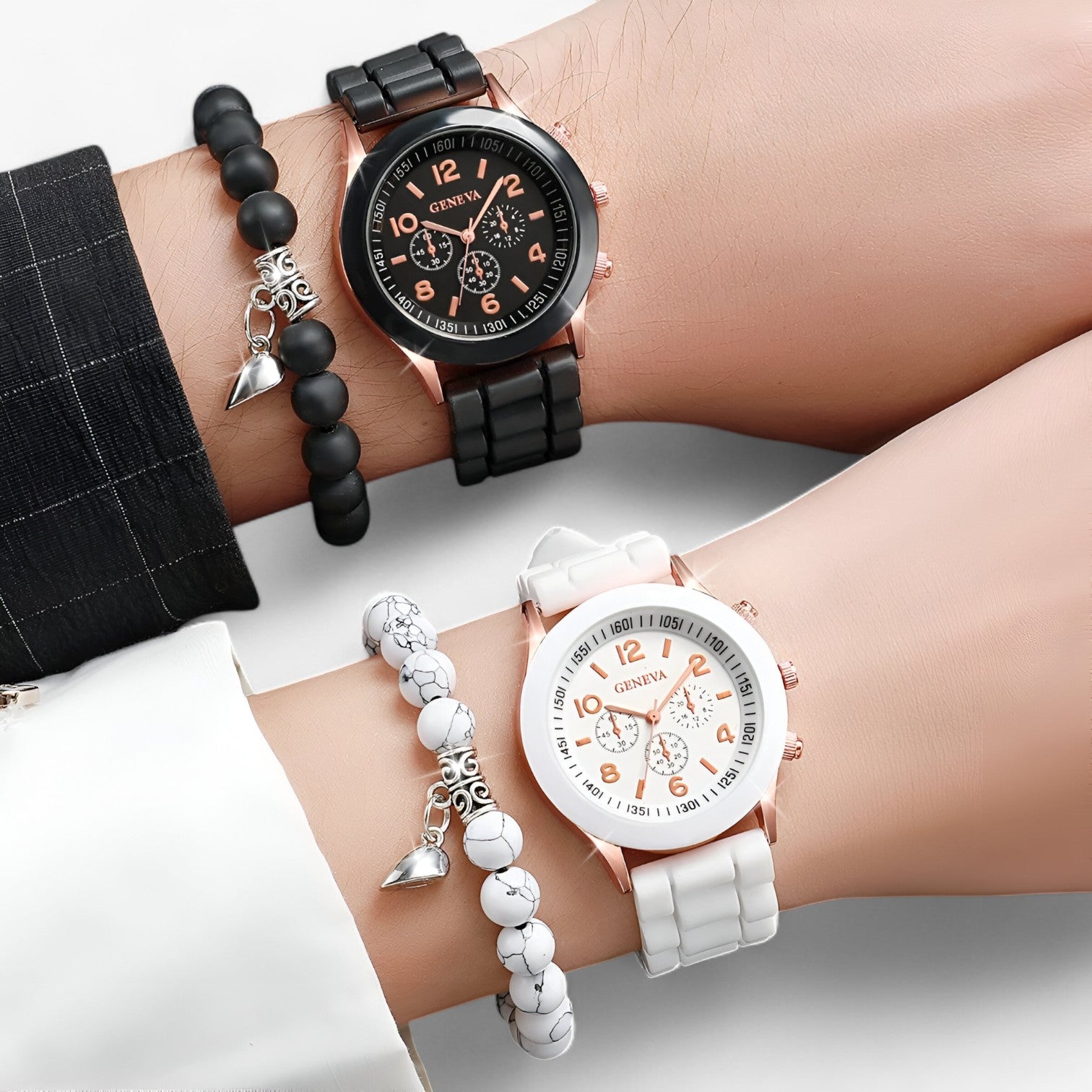 Eva | Stilfuld kvartsur-sæt med hjerteformede armbånd - - watches - {{ product_tags }