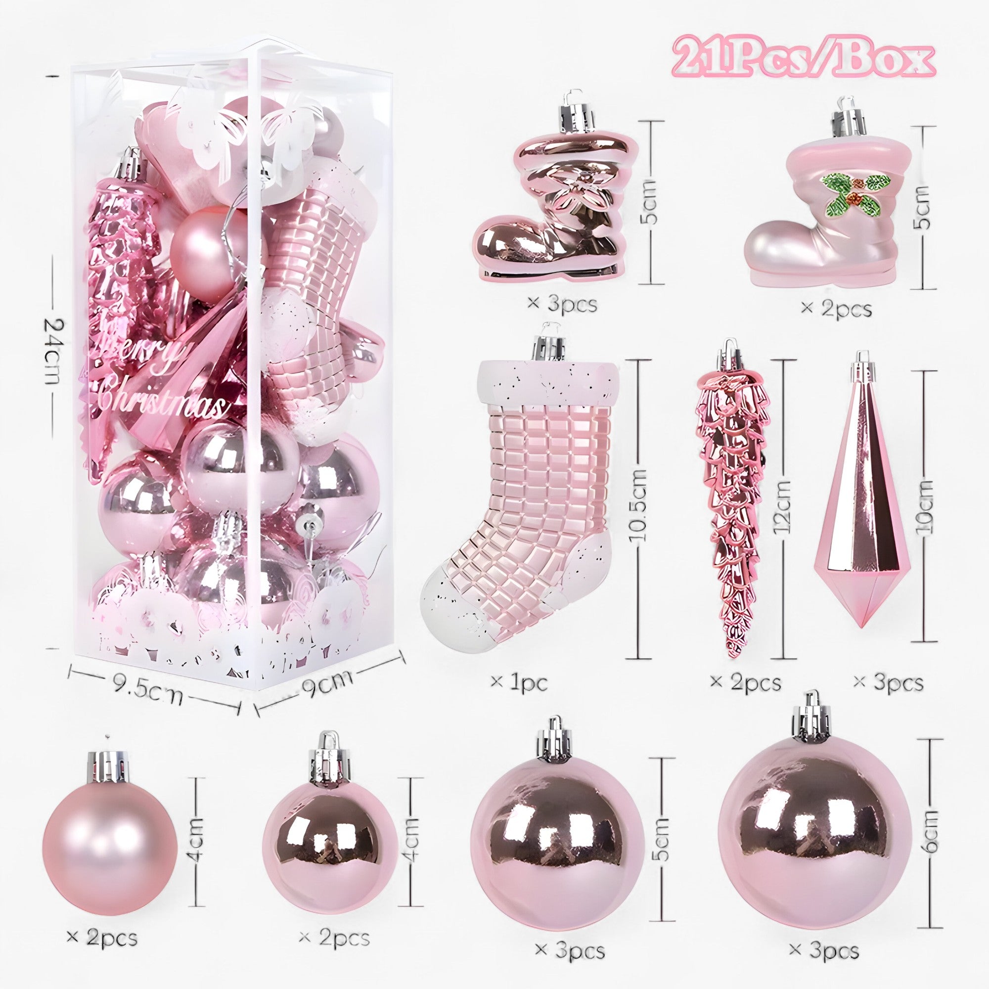 Kristall | 21 stykker julekugle-ornament – elegante istapper-hængere til dekorationer - Rosa - christmas - {{ product_tags }