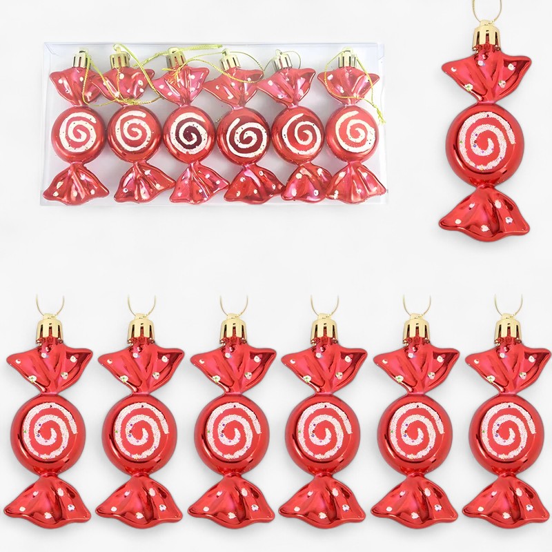 Sternenklar | Sæt med 6 julekugler – festlige røde godte- og snefnugdekorationer - Sæt9 1 +1 GRATIS - christmas - {{ product_tags }