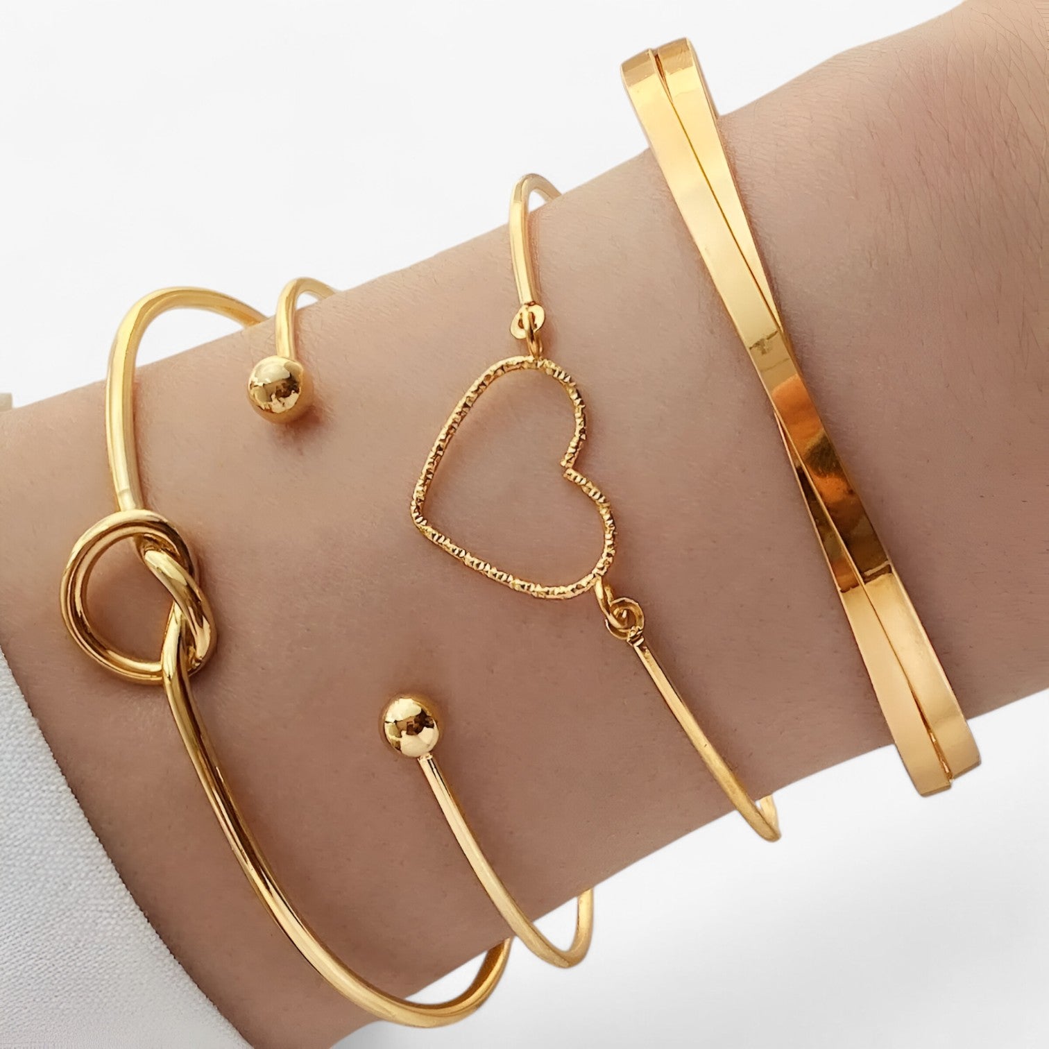 Elisa | Sæt af sammenflettede armbånd i stål til et goth chic look - - women's fashion - {{ product_tags }
