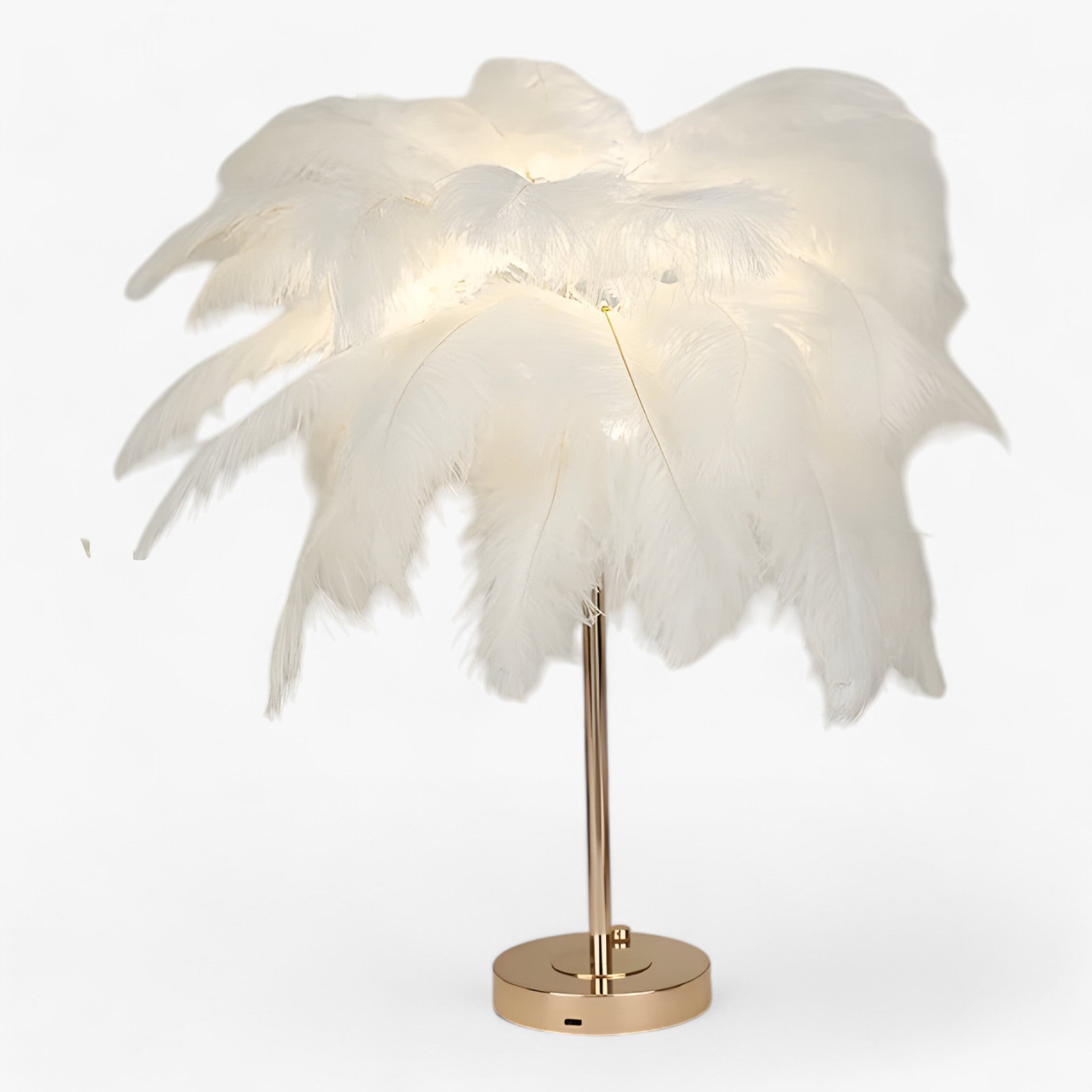 FeatherGlow | Bordlampe med berøringskontrol - LED med fjer til bryllupper og boligindretning - Hvid - house & garden - {{ product_tags }