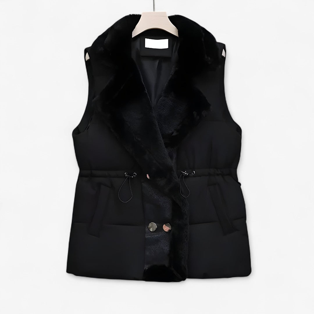 Alex | Polstret vest med fyld og syntetisk pelskrave – Justerbar talje, til koldt vejr - Sort - winter - {{ product_tags }