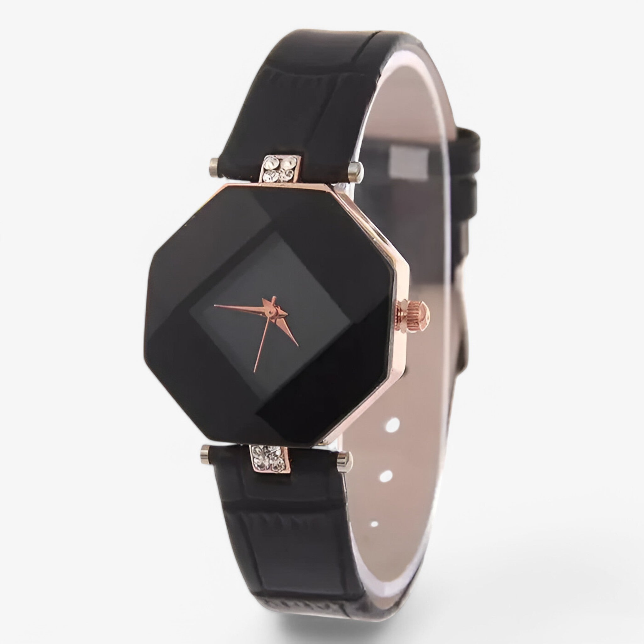 Nina | Casual dameur med blå læderrem og kreativ flerfarvet urskive - Sort - watches - {{ product_tags }
