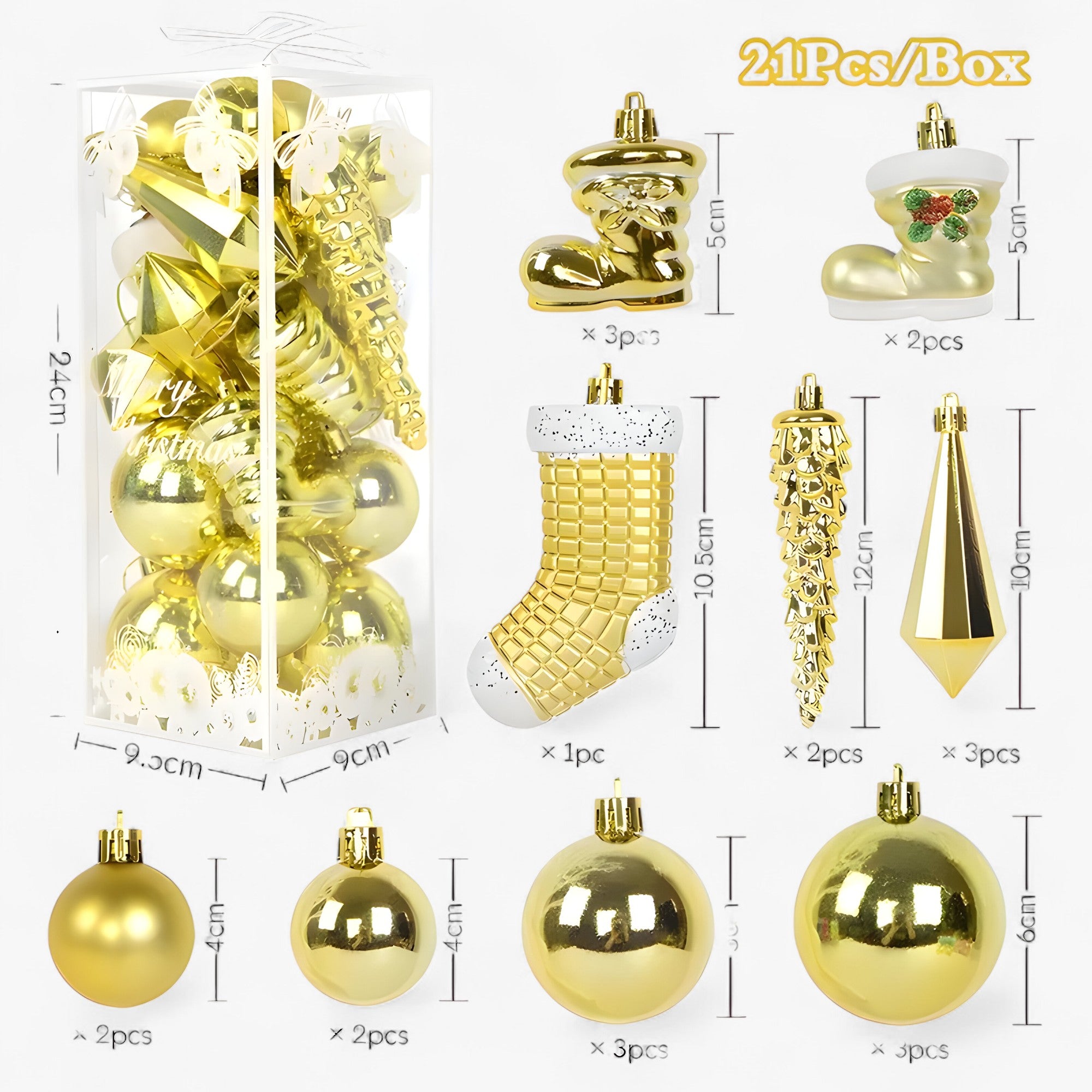Kristall | 21 stykker julekugle-ornament – elegante istapper-hængere til dekorationer - Guld - christmas - {{ product_tags }