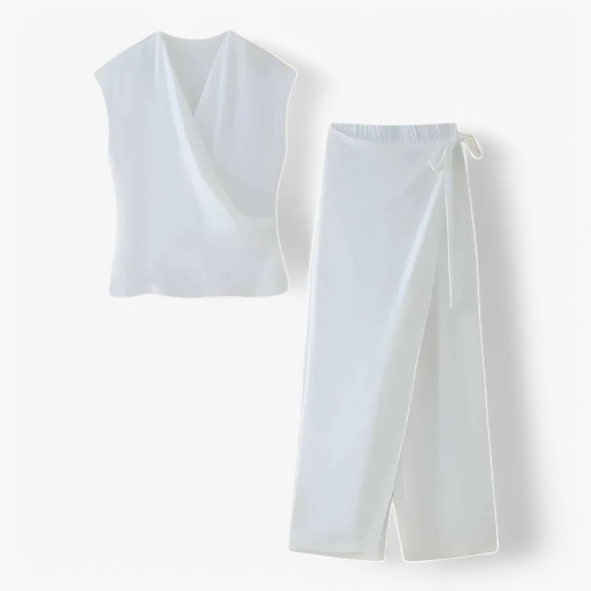 Alessia | Damen-sæt Unifarben - Bluse & slange - Hele sættet hvidt - women's fashion - {{ product_tags }