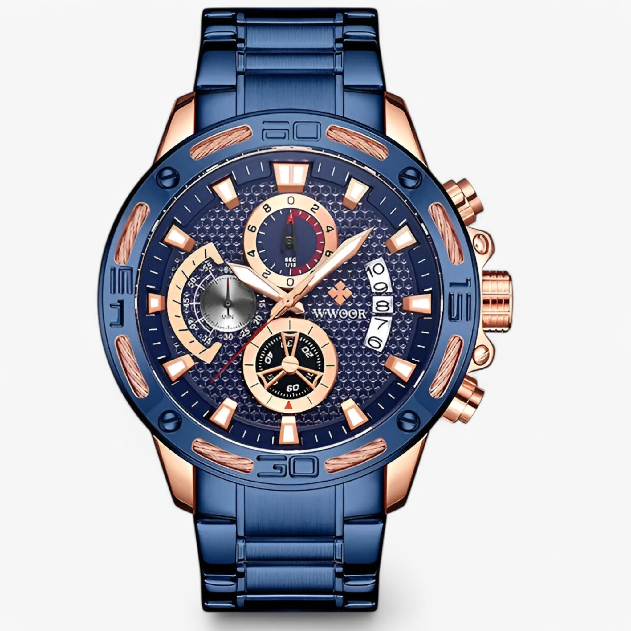 Linus | Luksus Chronograph ur lavet af rustfrit stål - blå rose - watches - {{ product_tags }