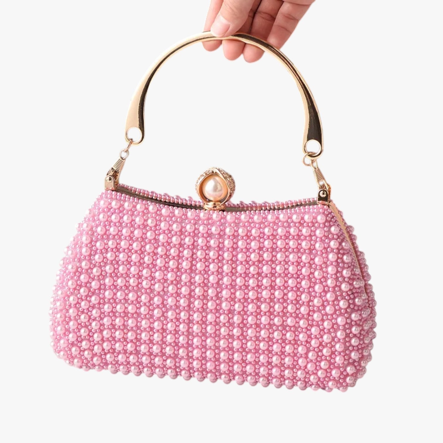 Aviana | Elegant perle eveningtaske med kædehåndtag - Lyserød - other - {{ product_tags }