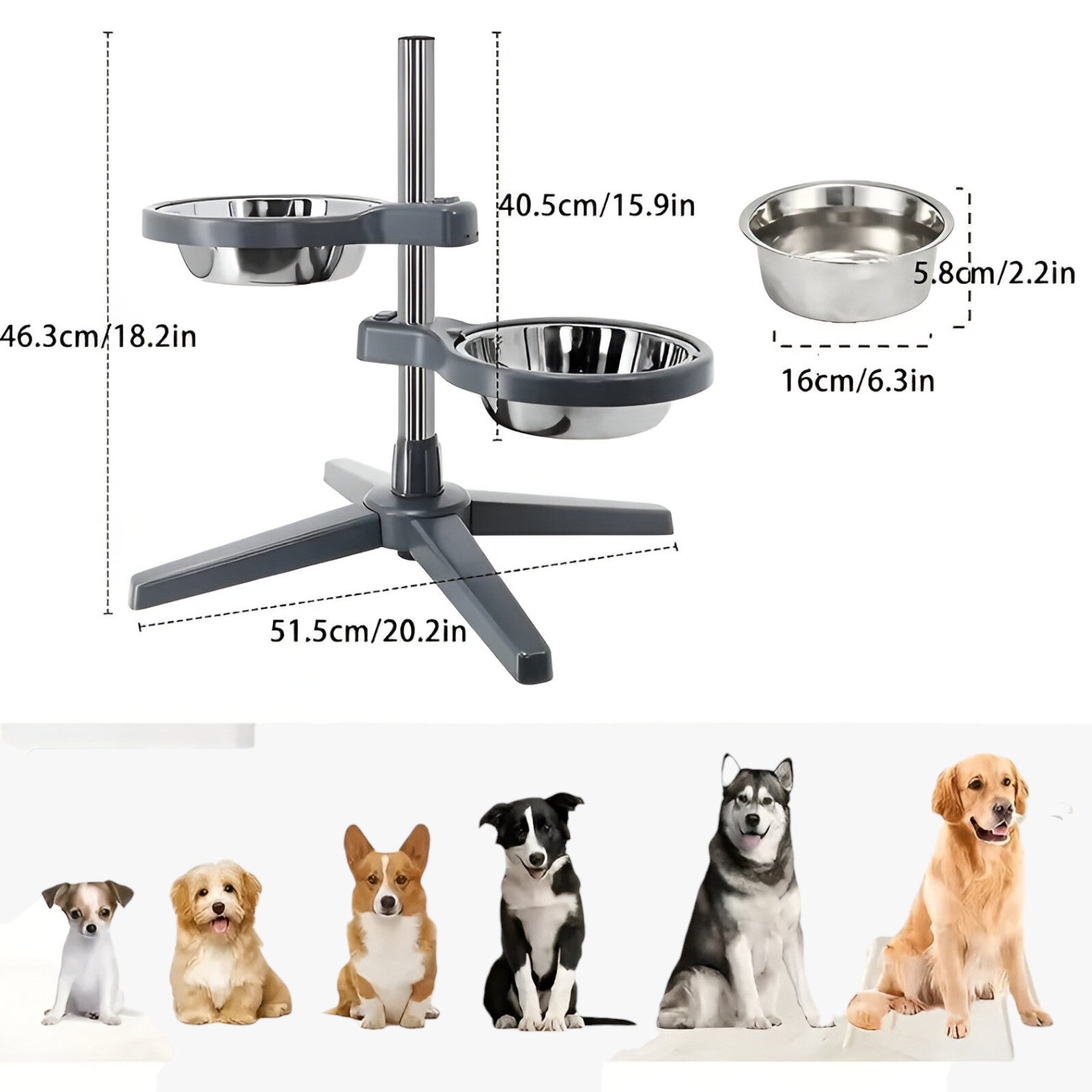 Zircon | Justerbar Hundemadskål med RVS Skåle Ergonomisk & Holdbar - - other - {{ product_tags }