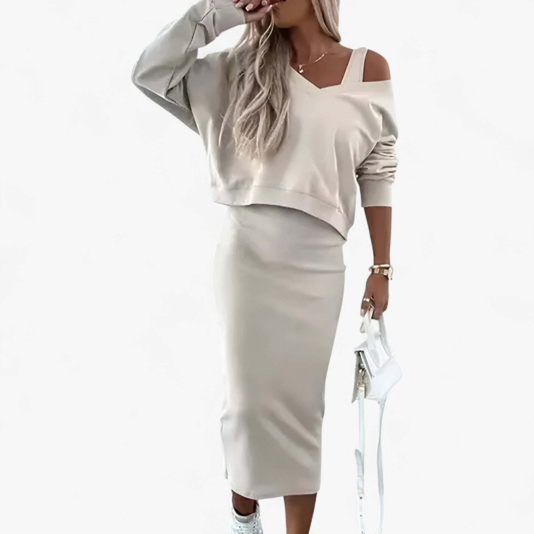 Lea | Sweater og kjole sæt – Behageligt og sexet - Beige - women's fashion - {{ product_tags }