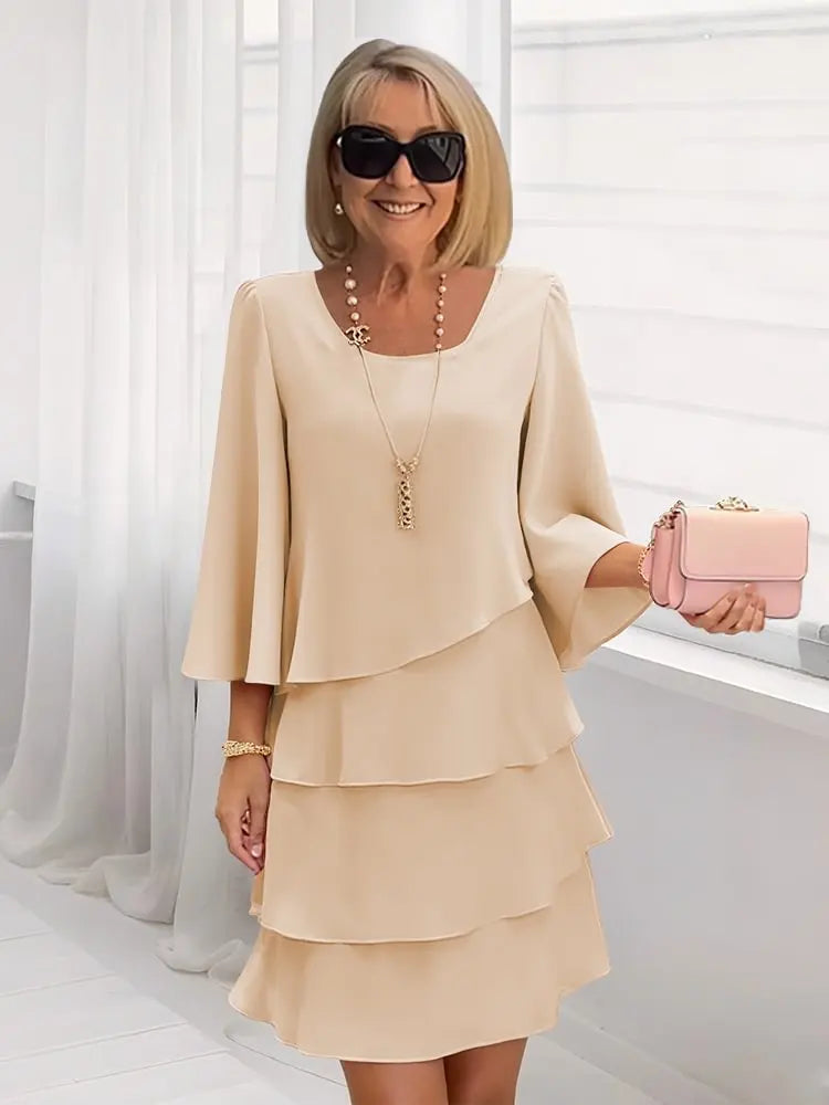 Catherine | Elegant Komfort Flæsekjole - Khaki - Tøj > Kjoler - {{ product_tags }