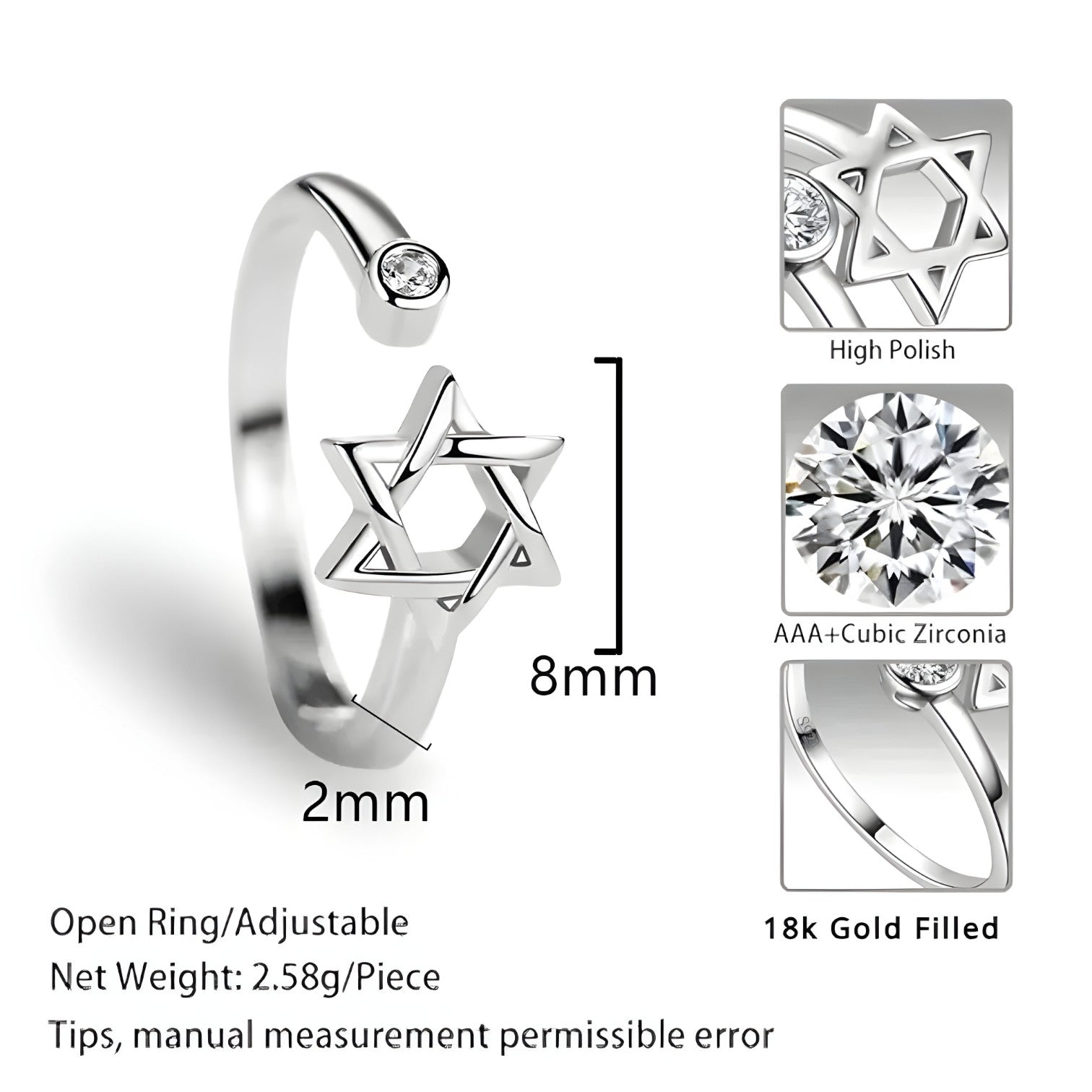Brisa | Elegant ster zirkoon ring – Justerbar & tidløs skønhed - - other - {{ product_tags }