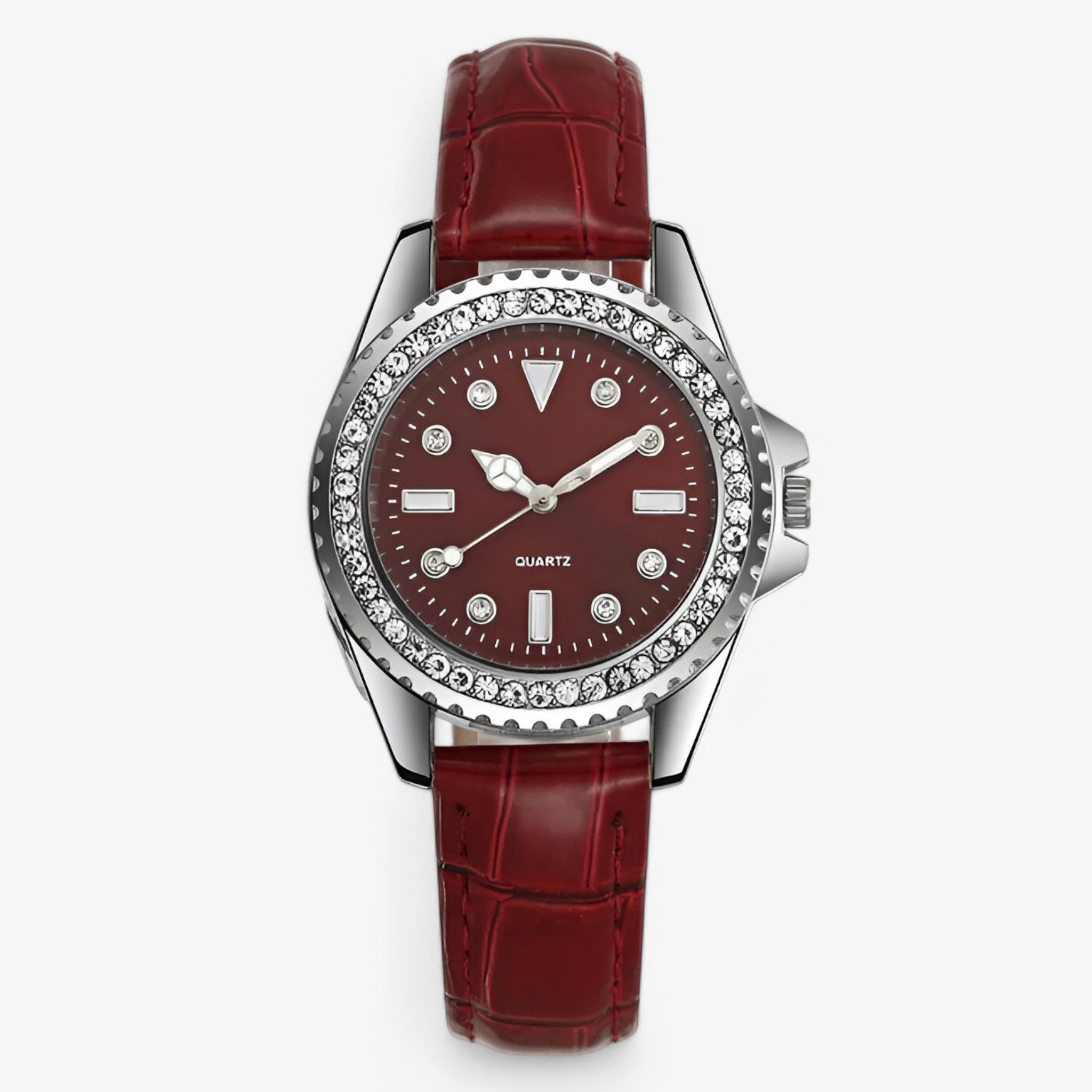 Dalia | Dameur med grøn læderrem og diamantdetaljer - Rød - watches - {{ product_tags }