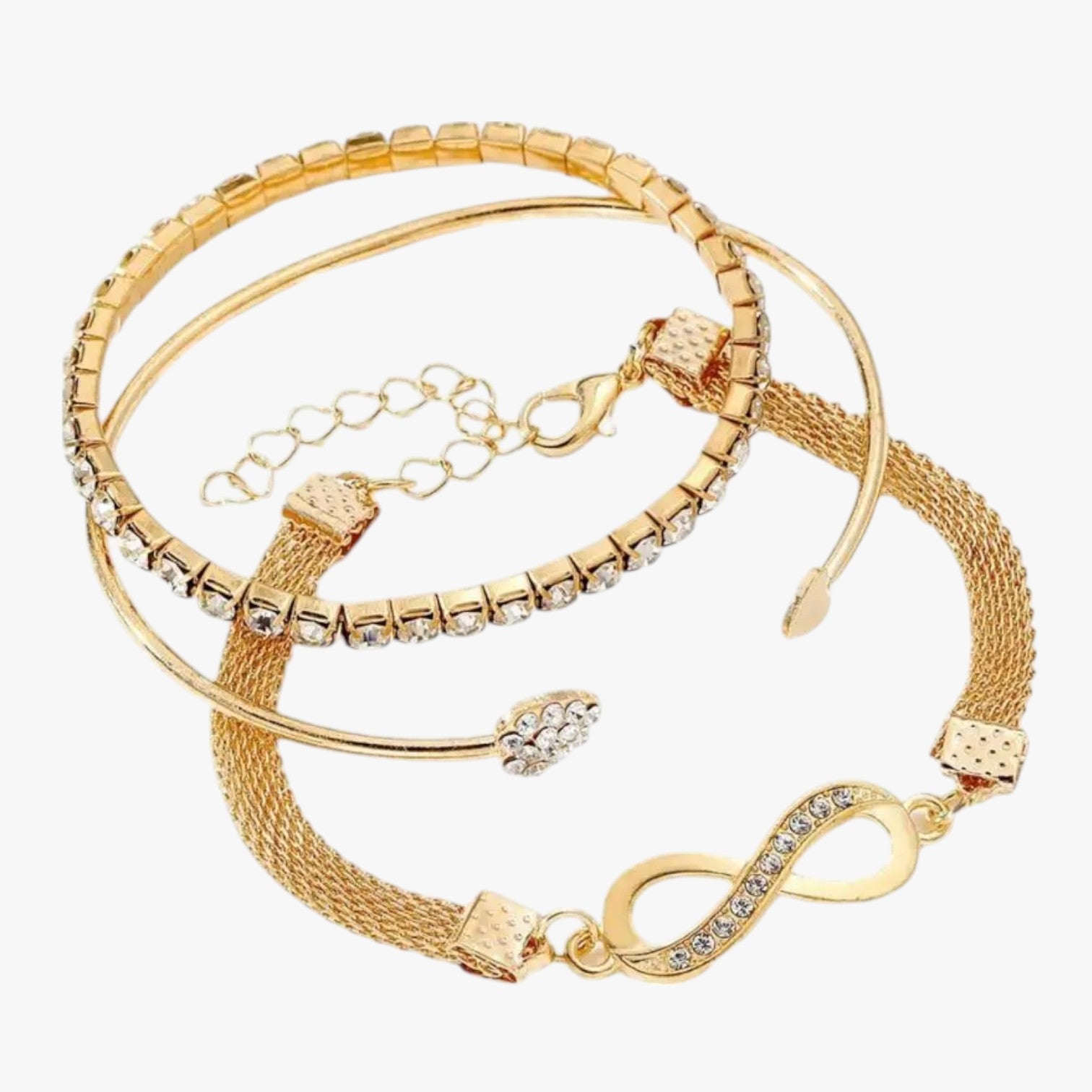 Evelynn | Elegant hjerteformet armbåndssæt, lagdelte kæder og funklende rhinsten - oro - Evelynn | Elegant hjerteformet armbåndssæt, lagdelte kæder og funklende rhinsten - €25 - {{ product_tags }
