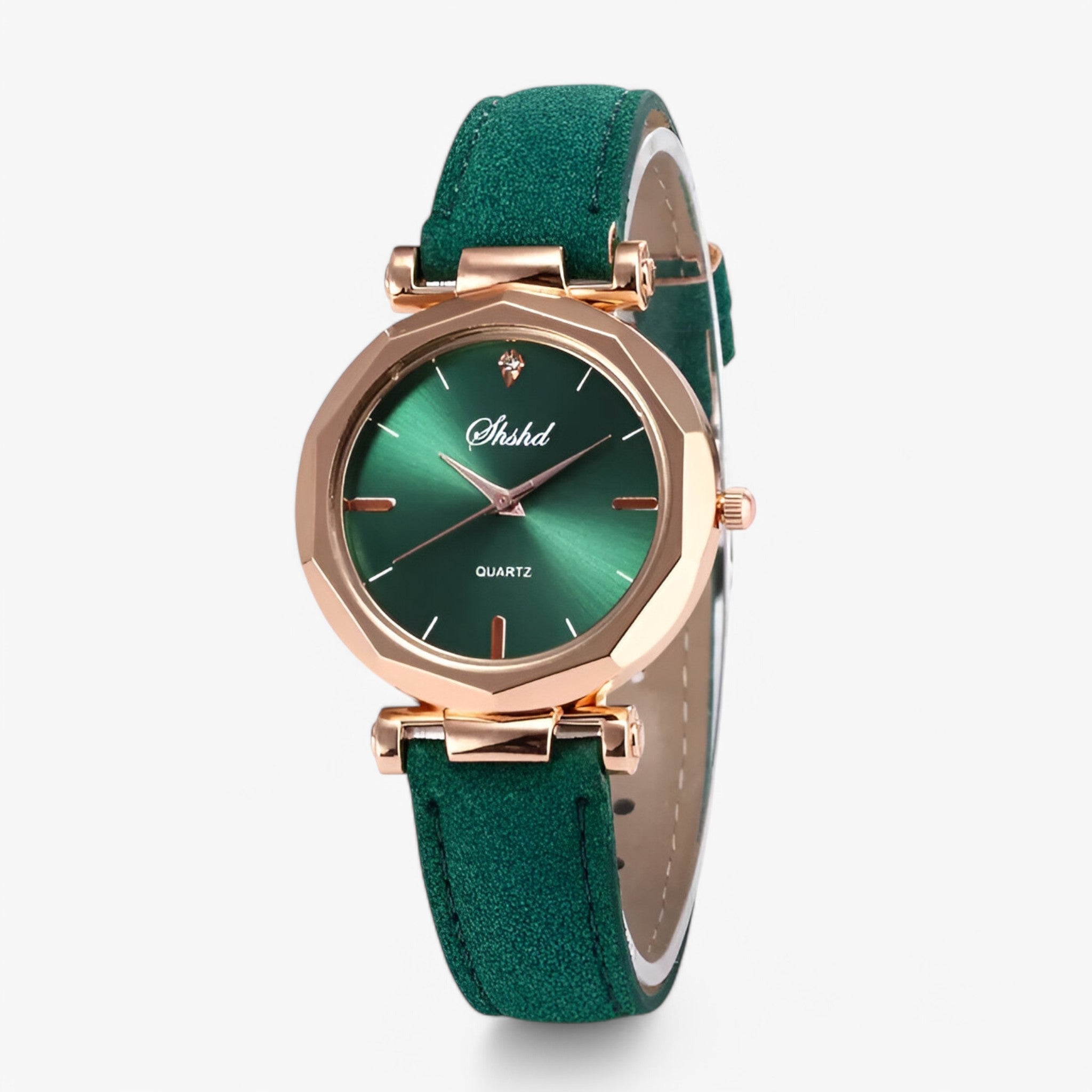 Aria | Læder dameur med krystaller og quartz urværk - grøn - watches - {{ product_tags }