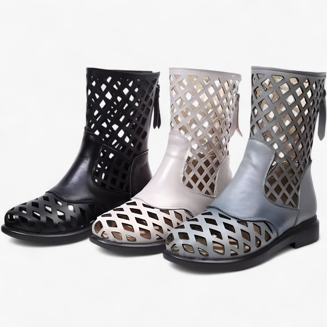 Leah | Mid-calf støvler i ægte læder med kile og moderne snit - - Leah | Mid-calf støvler i ægte læder med kile og moderne snit - €25 - {{ product_tags }