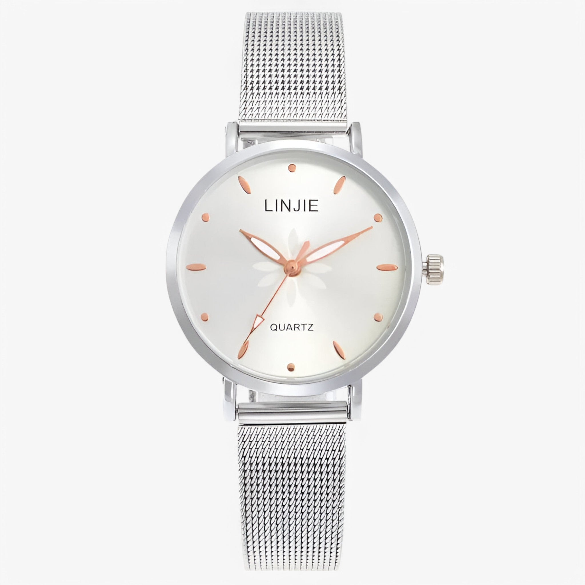 Emma | Minimalistisk sølvur med blomster og stålrem - Hvid - watches - {{ product_tags }