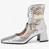 Mira | Summer boots with wide heel and mesh details