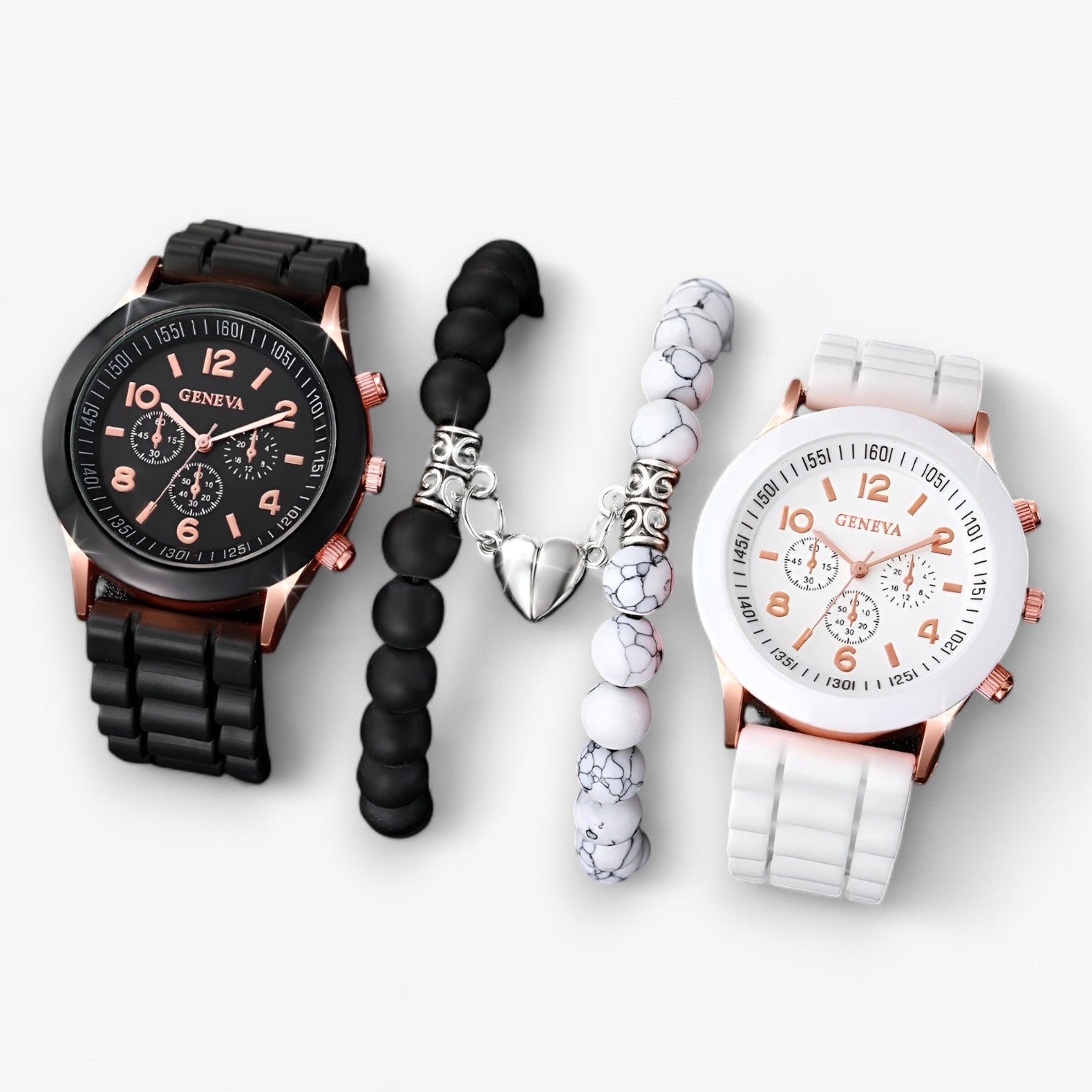 Eva | Stilfuld kvartsur-sæt med hjerteformede armbånd - 4-delt sæt - watches - {{ product_tags }