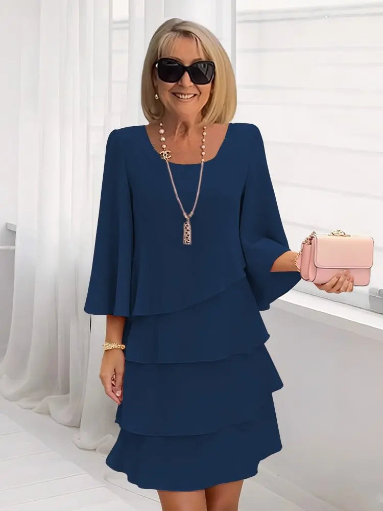 Catherine | Elegant Komfort Flæsekjole - Marineblå - Tøj > Kjoler - {{ product_tags }