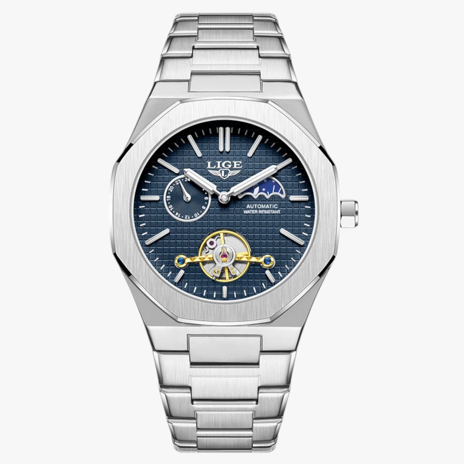 Lennox | Vandtæt luksus mekanisk ur - Mørk blå sølv - watches - {{ product_tags }
