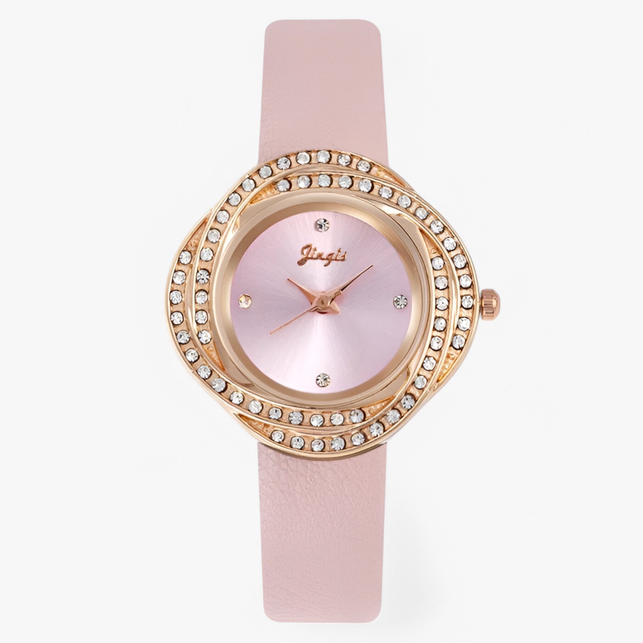 Patricia | Dameur i læder med urskive med asymmetriske strassdetaljer - lyserød - watches - {{ product_tags }