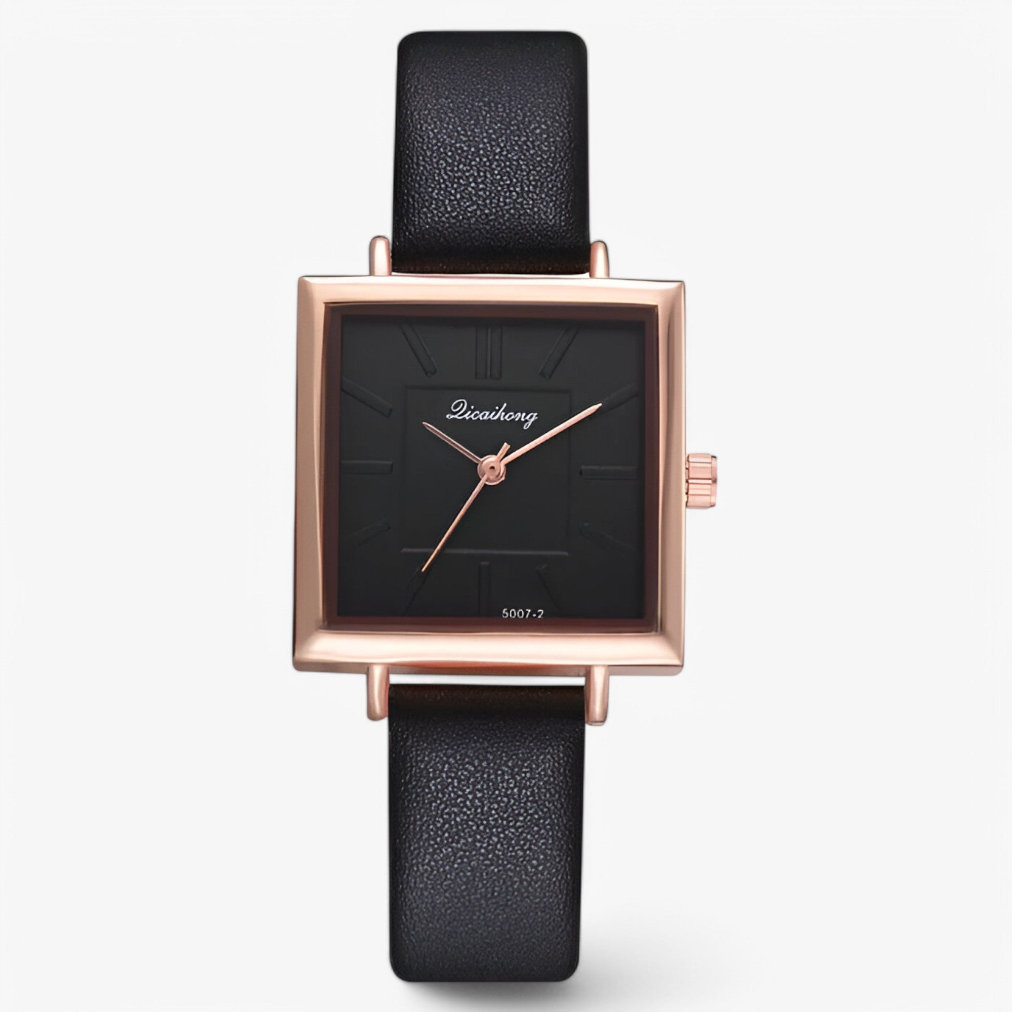 Belle | Rose guld dameur med læderrem og quartz urværk - sort - watches - {{ product_tags }