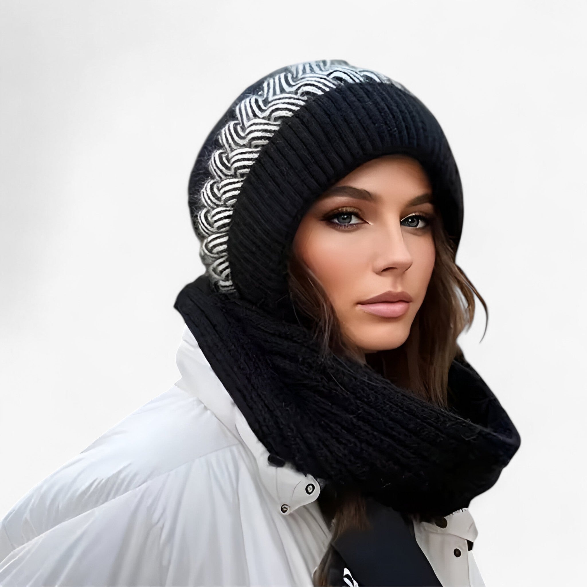 Sofie | Alt-i-en Strikket Vinterhue – Varm, Komfortabel og Vindafvisende - sort - winter - {{ product_tags }