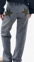 Jeans de tiro bajo con estampado de estrellas