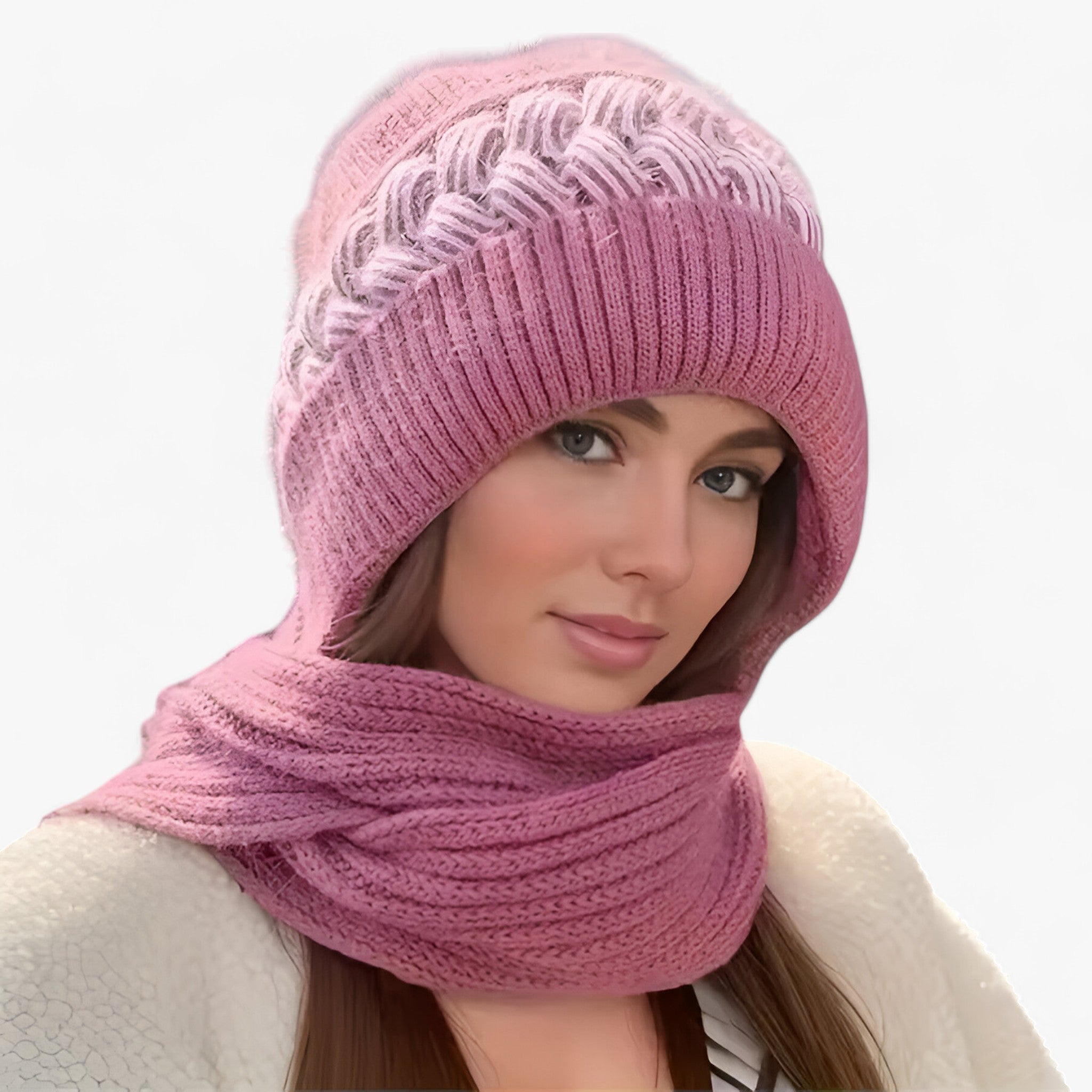 Sofie | Alt-i-en Strikket Vinterhue – Varm, Komfortabel og Vindafvisende - mørkerød - winter - {{ product_tags }