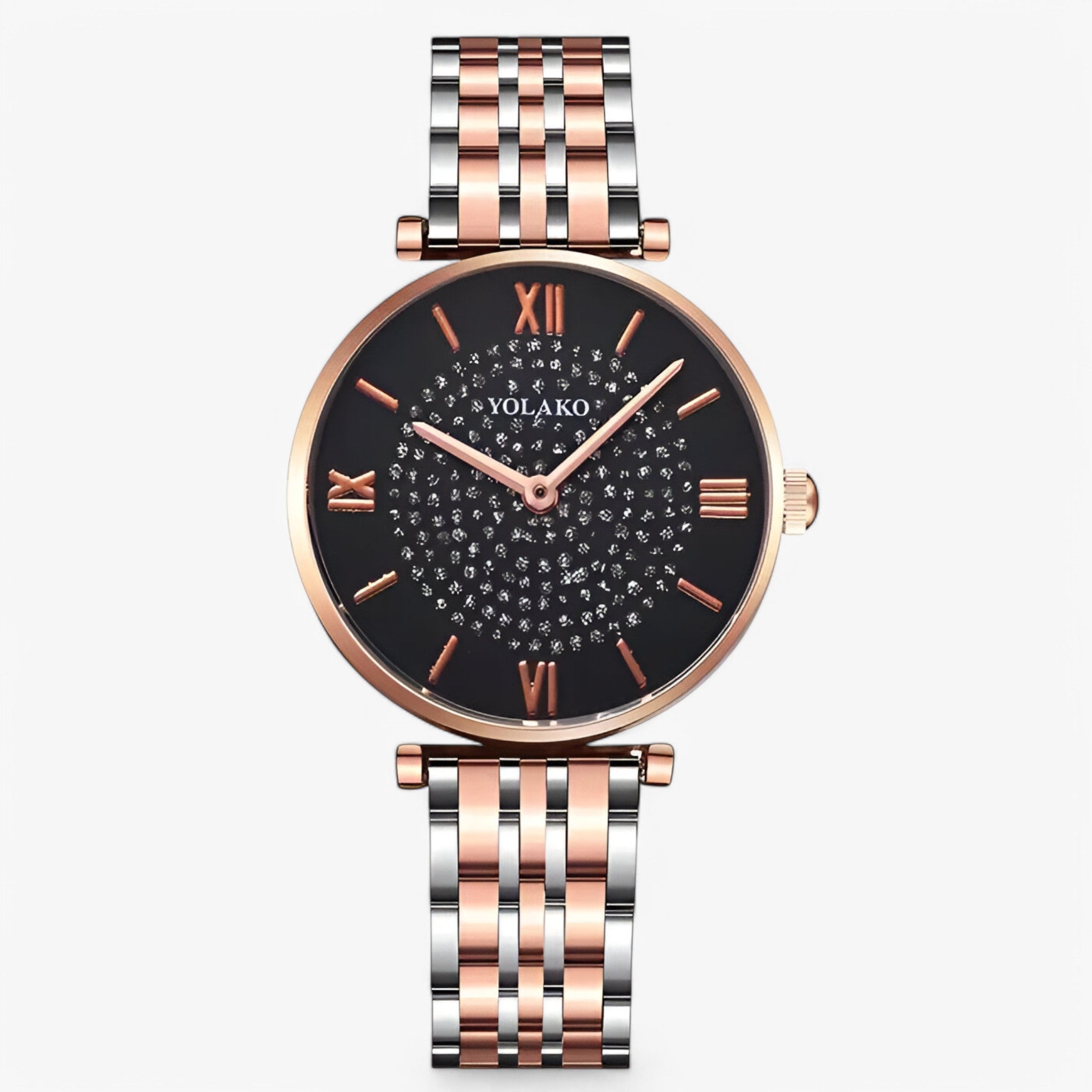 Rosana | Elegant dameur lavet af rustfrit stål - lyserød guld-sort - watches - {{ product_tags }