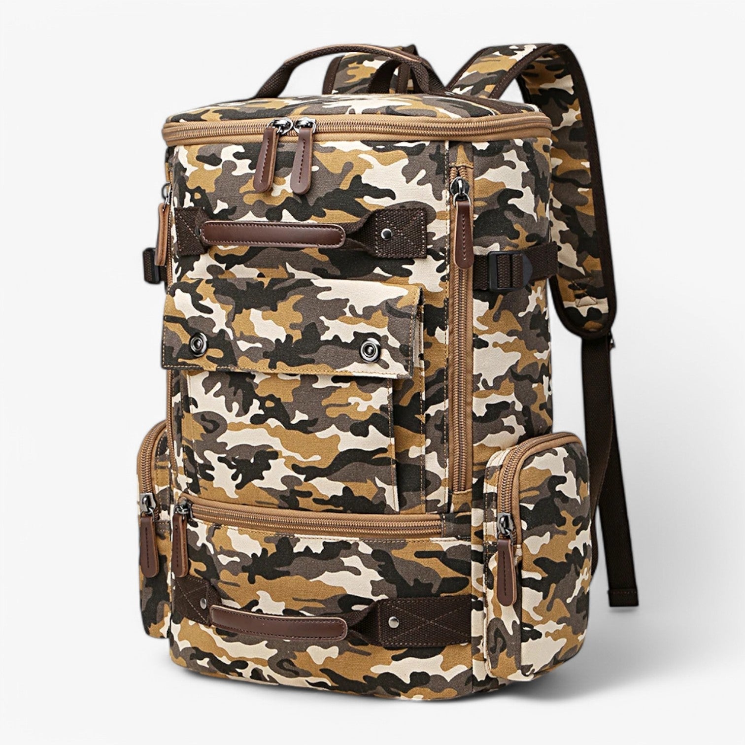 Enrique | Rumlig Vintage Læder Rygsæk med Laptoplomme - Camouflage Gul - bags - {{ product_tags }