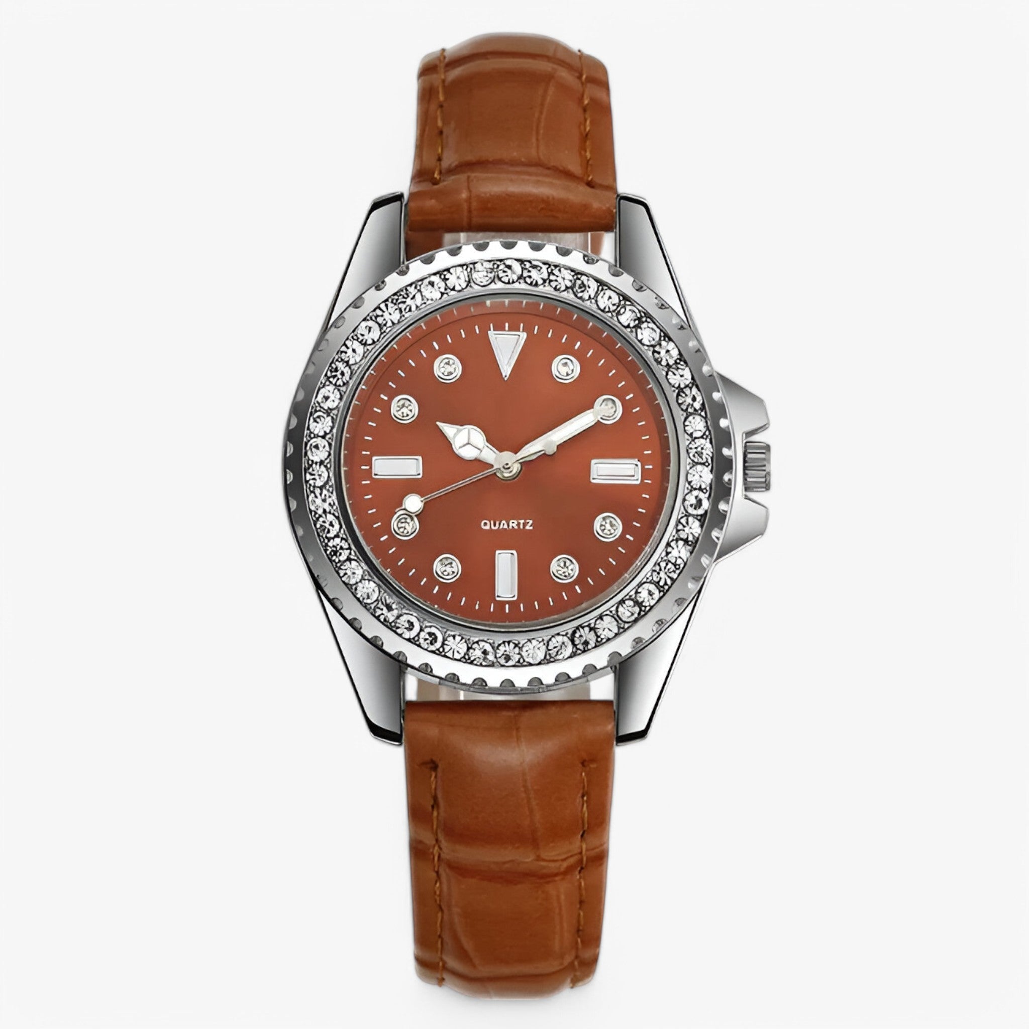 Dalia | Dameur med grøn læderrem og diamantdetaljer - Brun - watches - {{ product_tags }