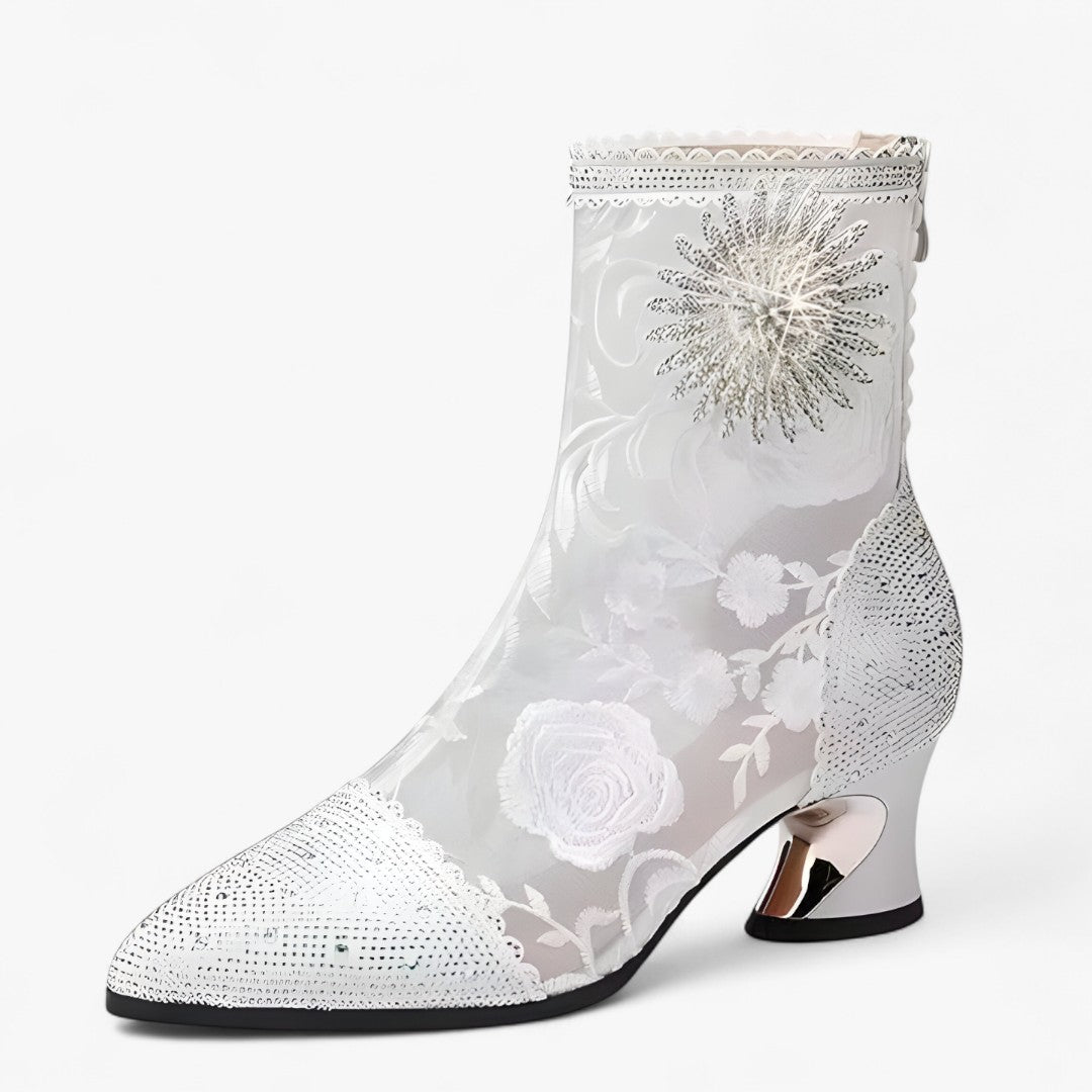 Carmen | Spidse støvler med krystaller og blondegitter - Hvid - Carmen | Spidse støvler med krystaller og blondegitter - €25 - {{ product_tags }