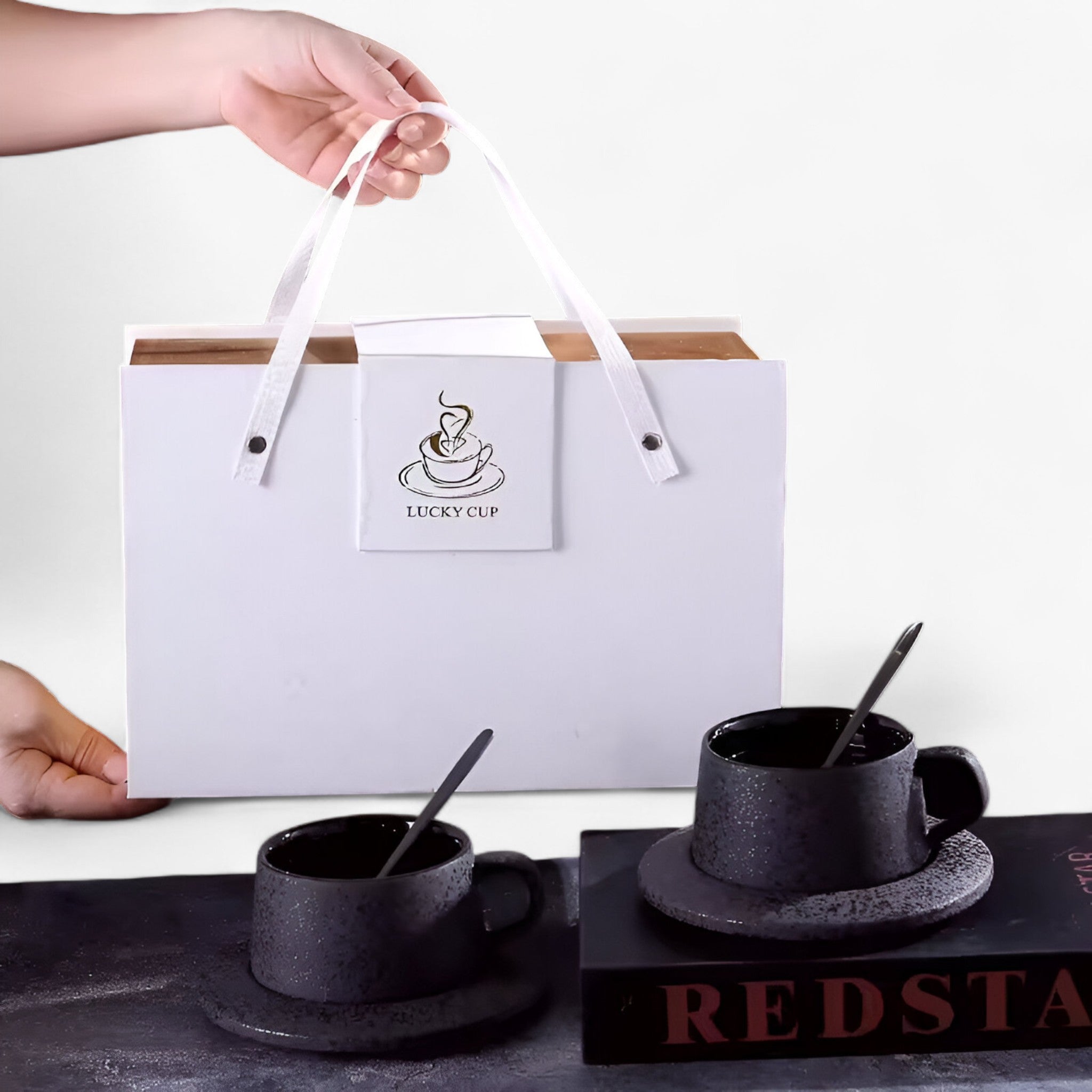 Luna | Luksuriøs Frosted Keramisk Koffiesæt med Tallerken og Ske - - house & garden - {{ product_tags }
