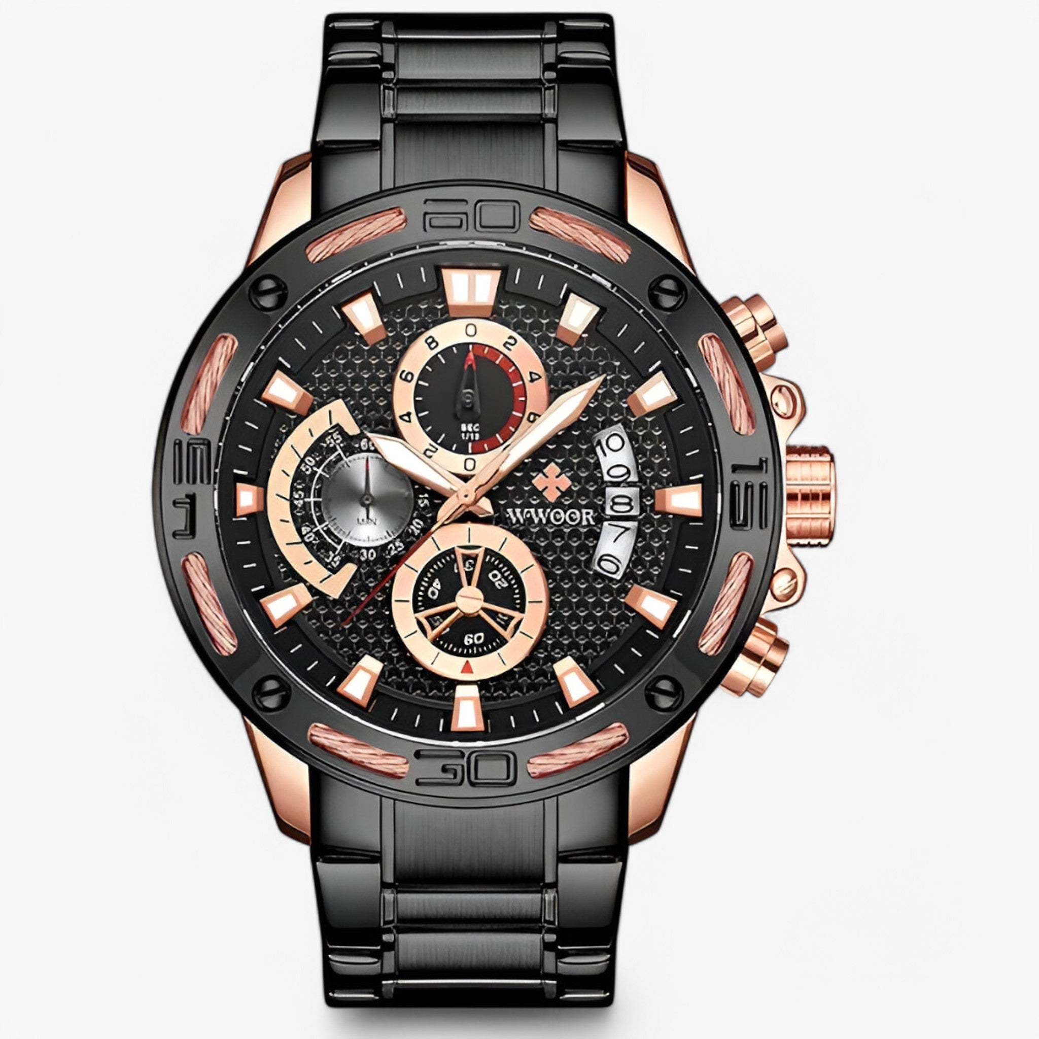 Linus | Luksus Chronograph ur lavet af rustfrit stål - lyserød sort - watches - {{ product_tags }