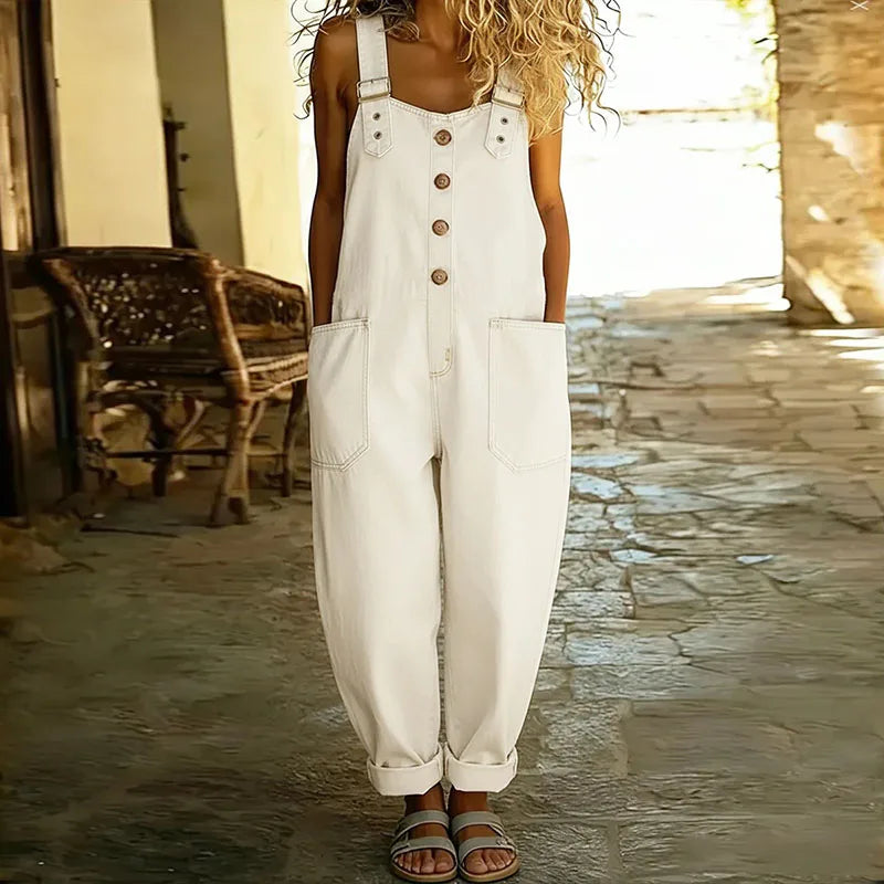 Mara - Vintage bløde bomulds-denim-look overalls med justerbare stropper