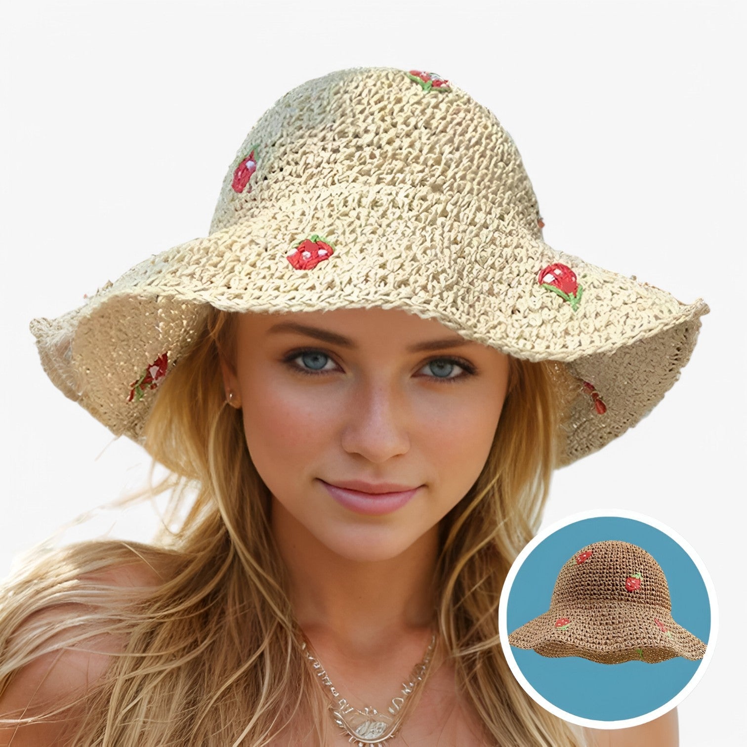 Kira | Jordbær solhat – Foldbar, håndlavet og modebevidst beskyttelse - - women's fashion - {{ product_tags }