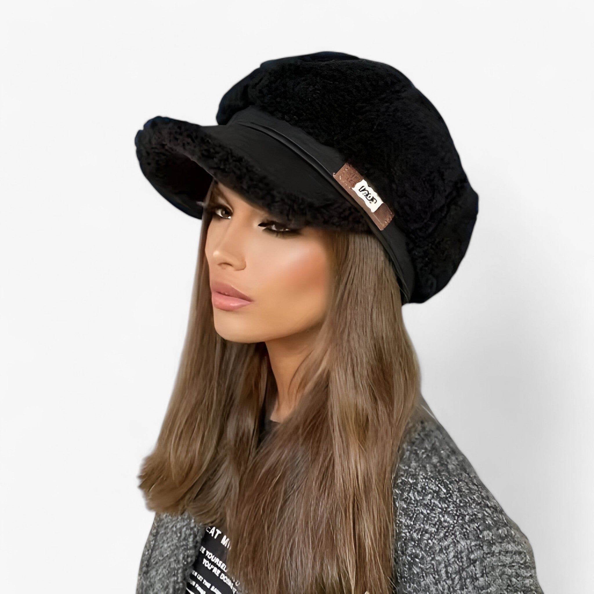Olivia | Lamsvagt Oktagonal Hat – Elegant Retro Charme med Moderne Touch - Sort - women's fashion - {{ product_tags }