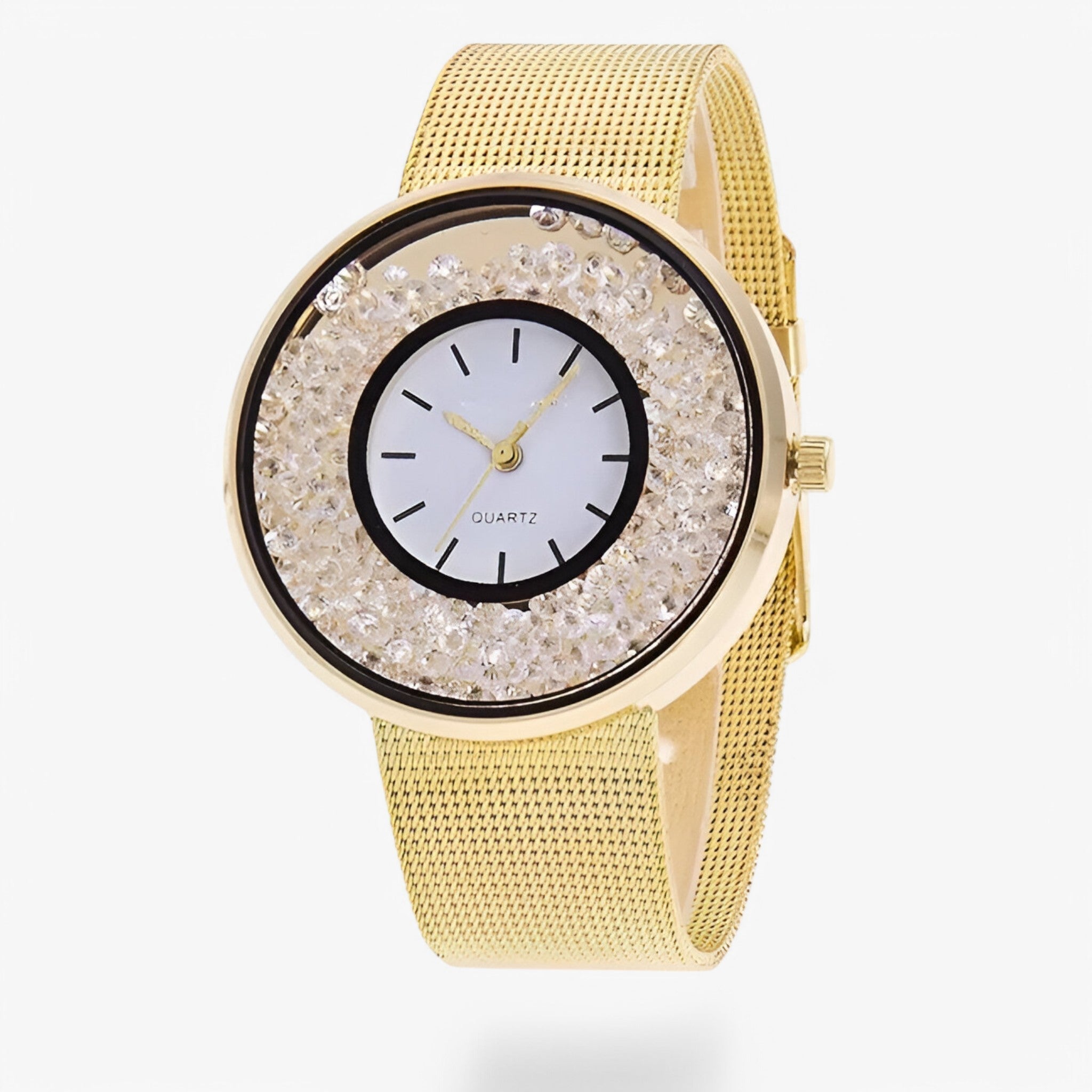 Amber | Dameur med guldfarvet mesh-rem og glitrende urskive med strass - guld - watches - {{ product_tags }