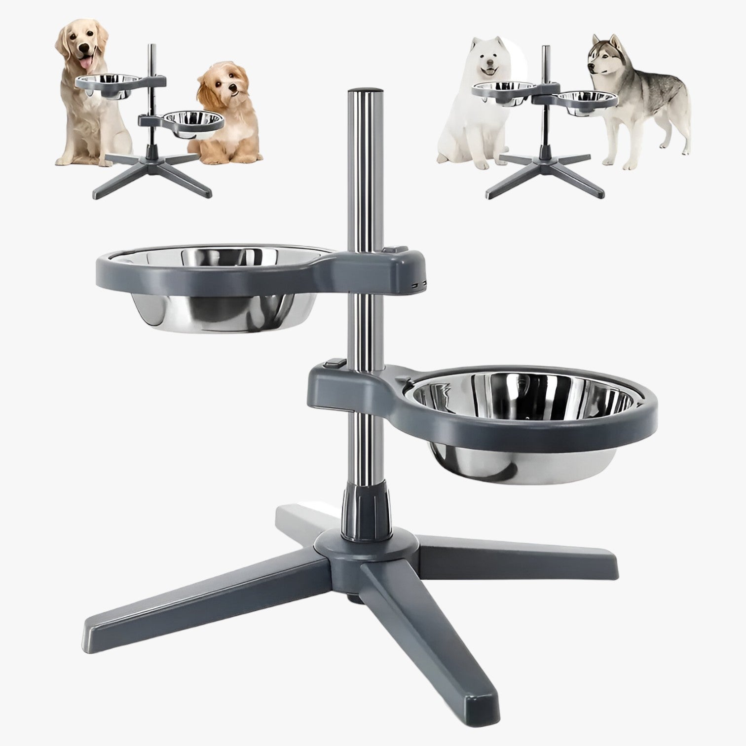 Zircon | Justerbar Hundemadskål med RVS Skåle Ergonomisk & Holdbar - HVID - other - {{ product_tags }