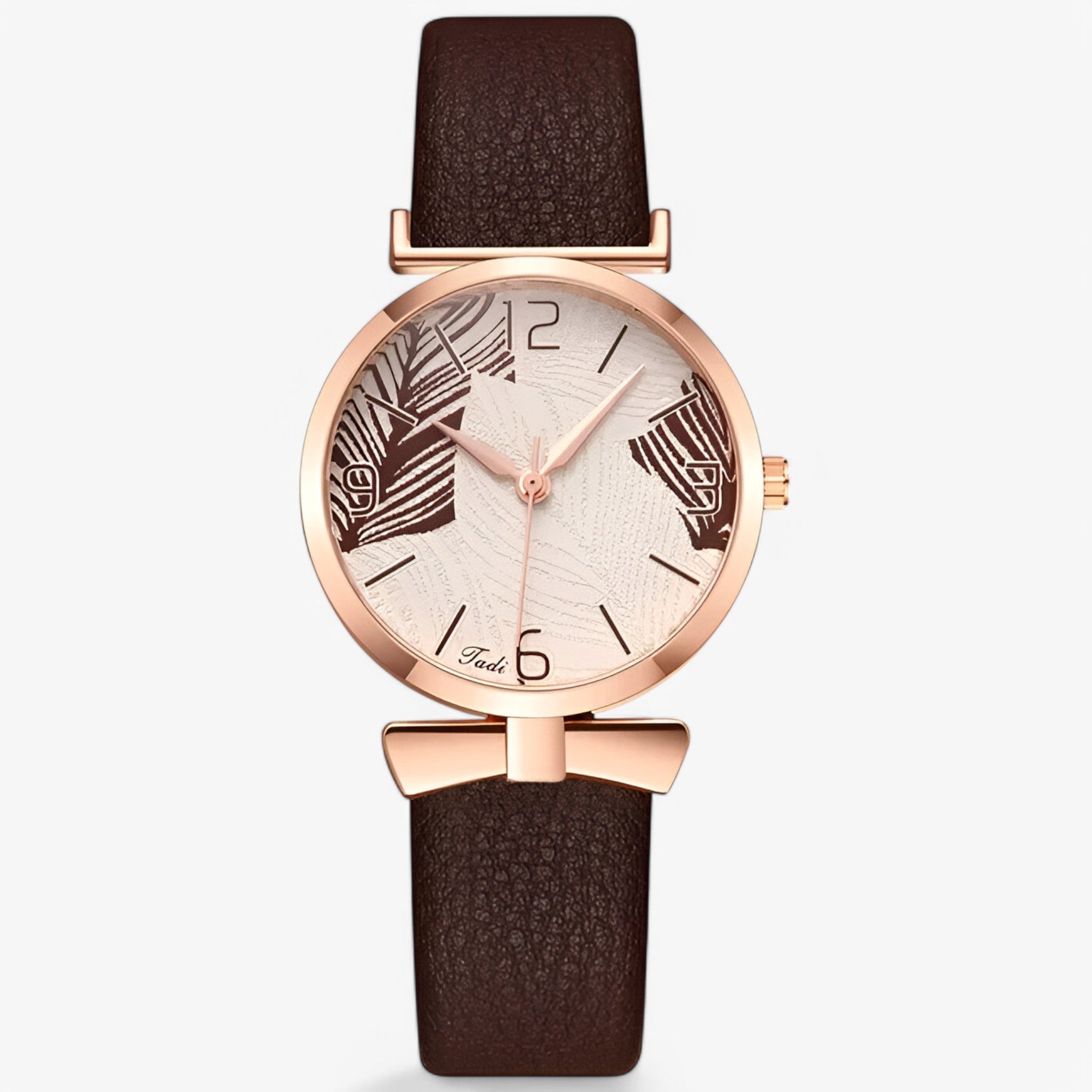 Lesley | Dameur med digitalt quartz urværk og bladmotiv - Kaffe - watches - {{ product_tags }