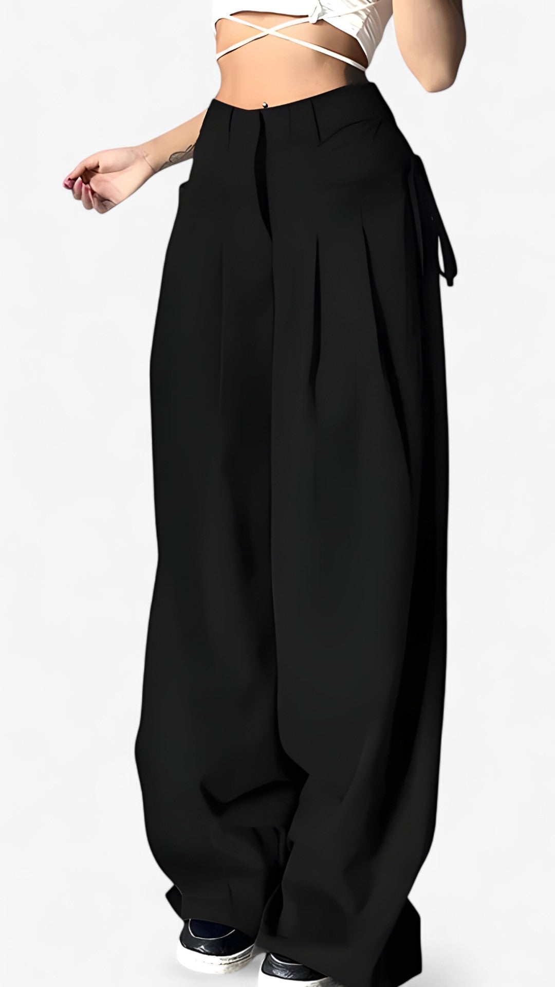 Alina | Bukser med brede ben - Højtalje & Retro kontorstil - Sort - Alina | Bukser med brede ben - Højtalje & Retro kontorstil - €25 - {{ product_tags }