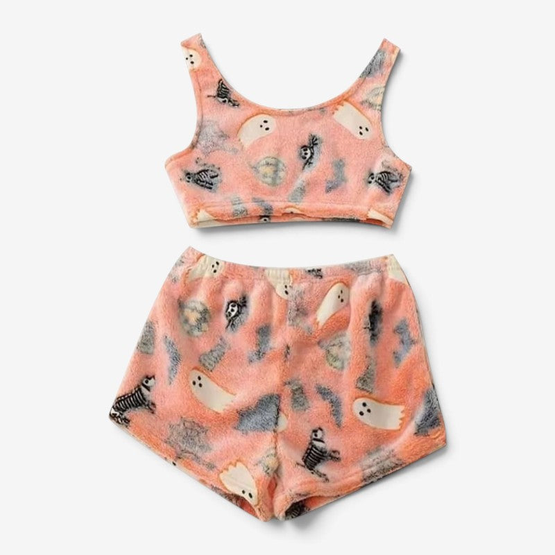 Pyjamasæt til Halloween - Grå/orange med glødende spøgelser - Orange - Gifts – Seasonal – Halloween - {{ product_tags }