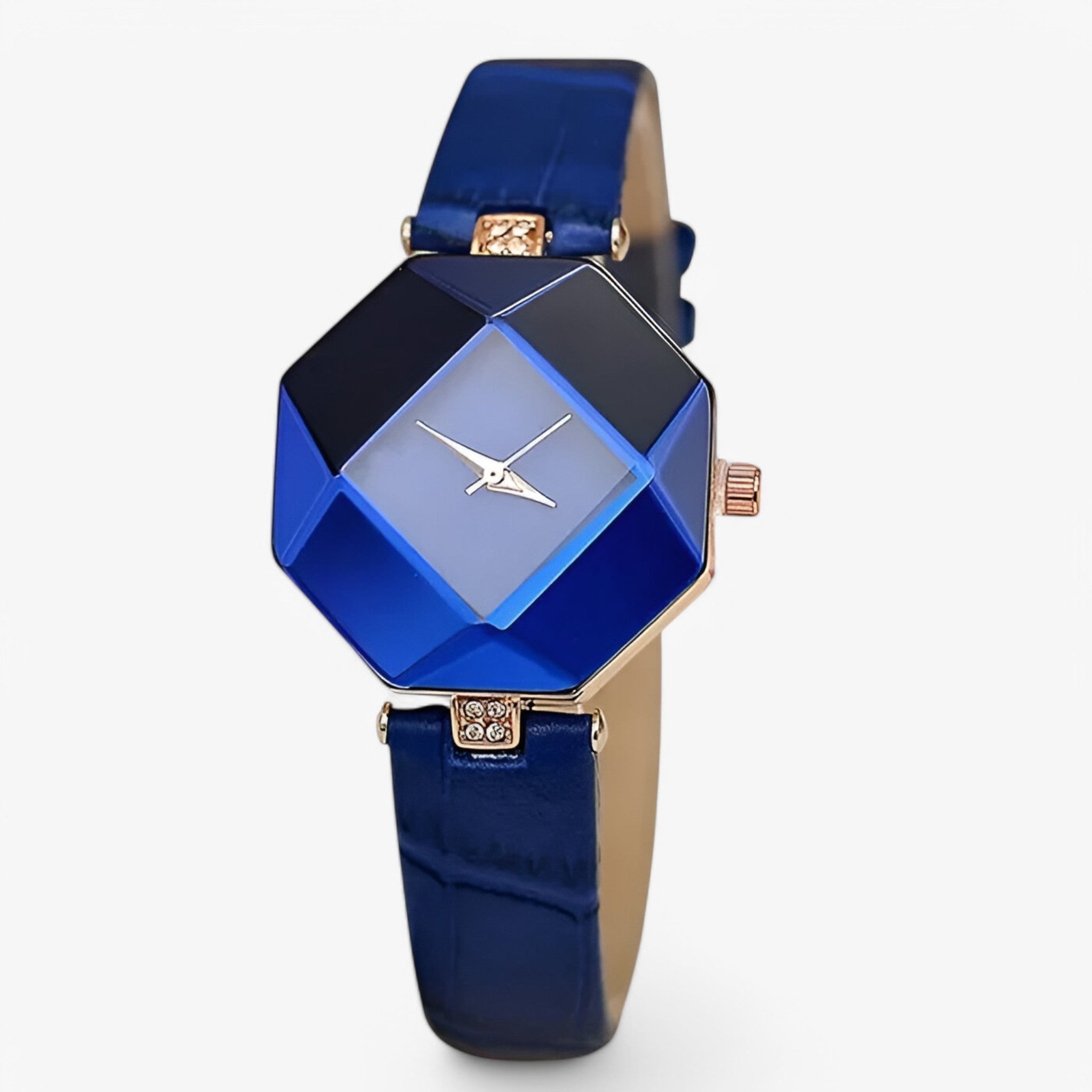 Nina | Casual dameur med blå læderrem og kreativ flerfarvet urskive - Blå - watches - {{ product_tags }