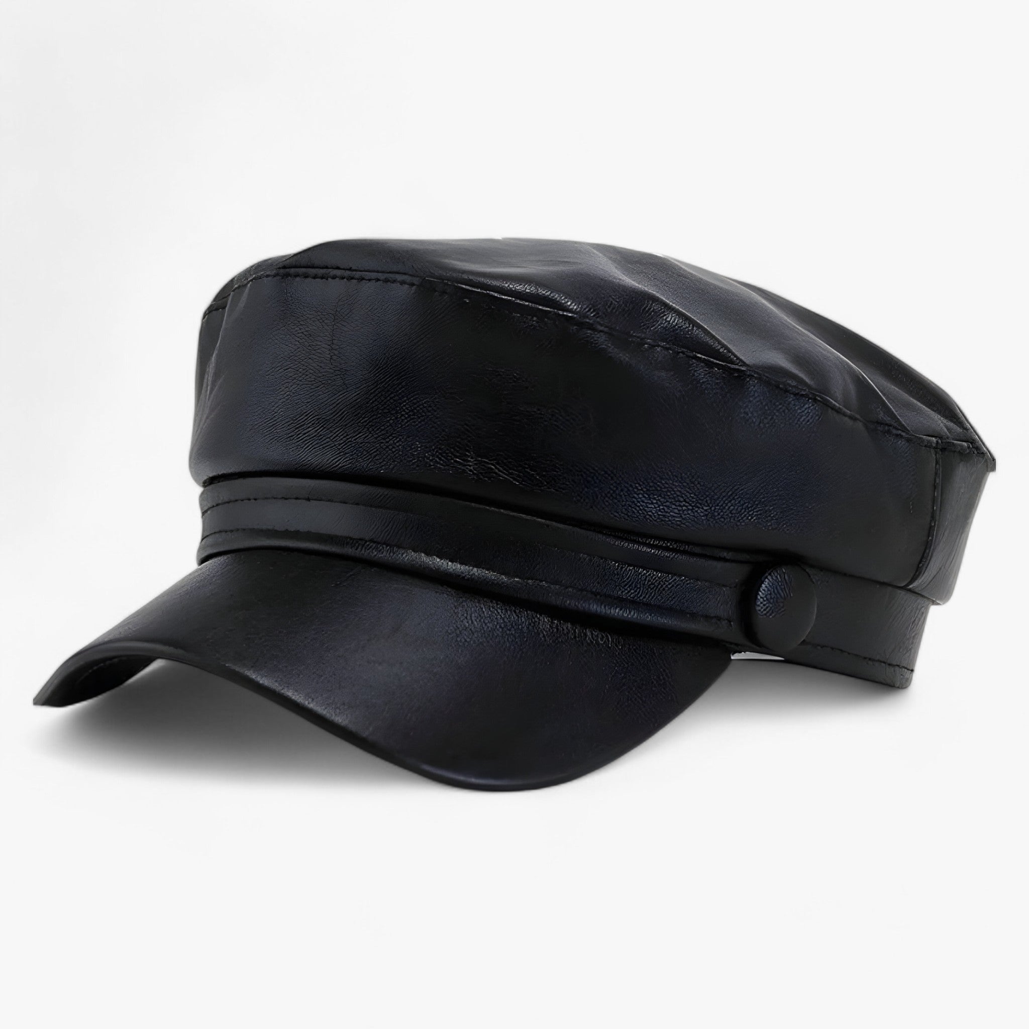 Nova | Ottekantet flad kasket | PU-læderhat - Sort - men's fashion - {{ product_tags }