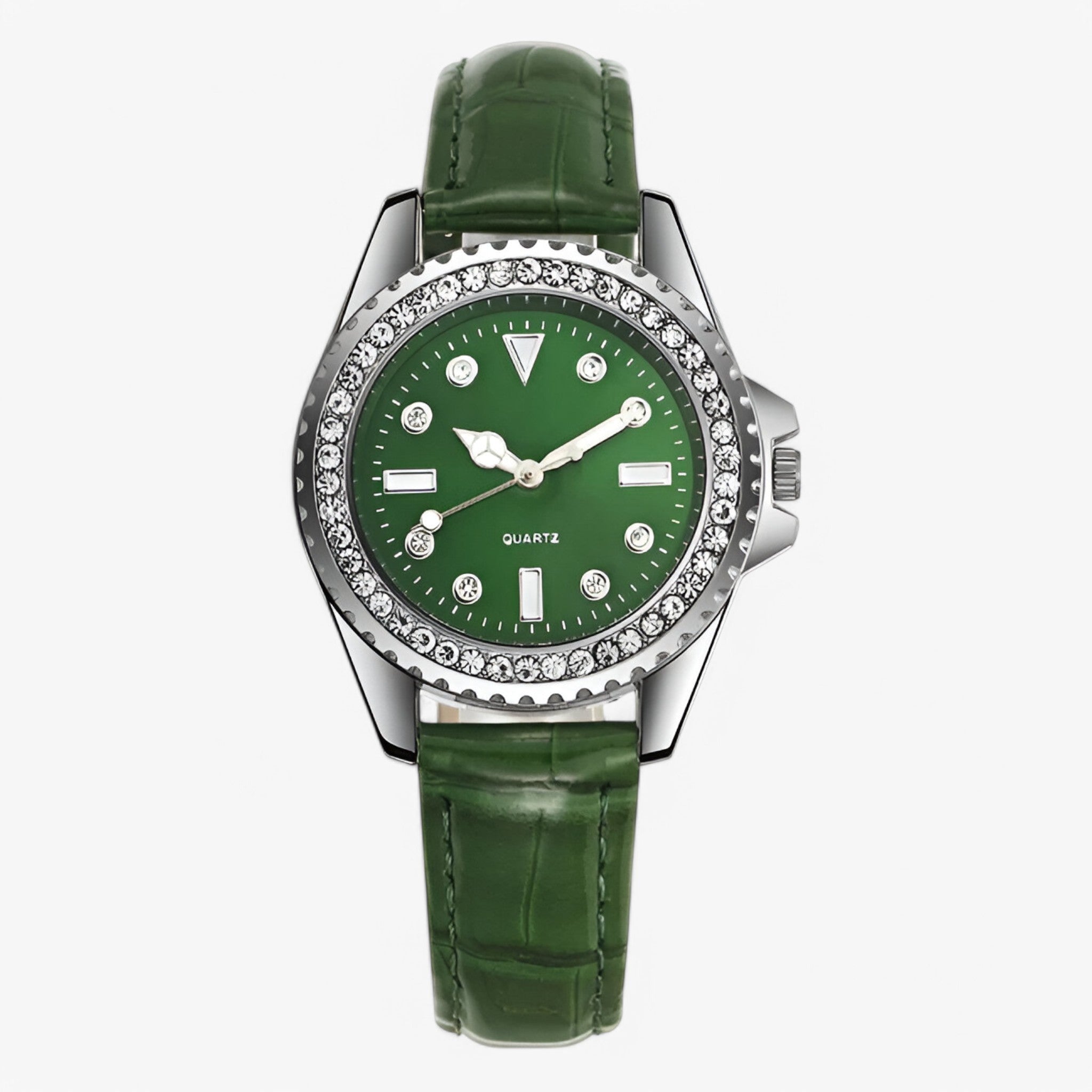 Dalia | Dameur med grøn læderrem og diamantdetaljer - grøn - watches - {{ product_tags }