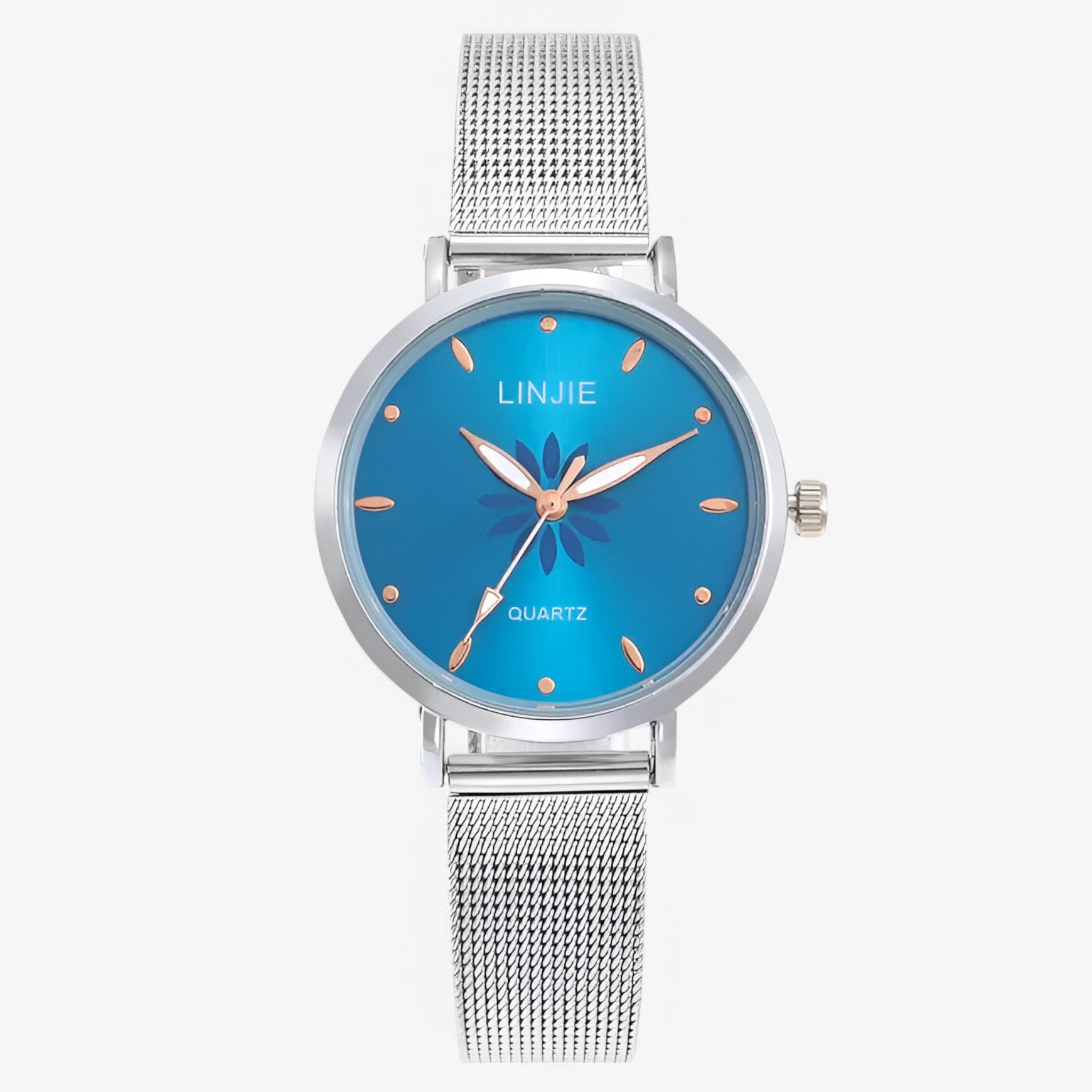 Emma | Minimalistisk sølvur med blomster og stålrem - Blå - watches - {{ product_tags }