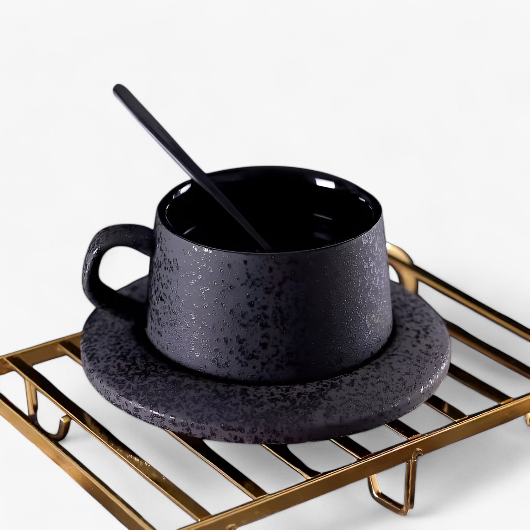 Luna | Luksuriøs Frosted Keramisk Koffiesæt med Tallerken og Ske - - house & garden - {{ product_tags }