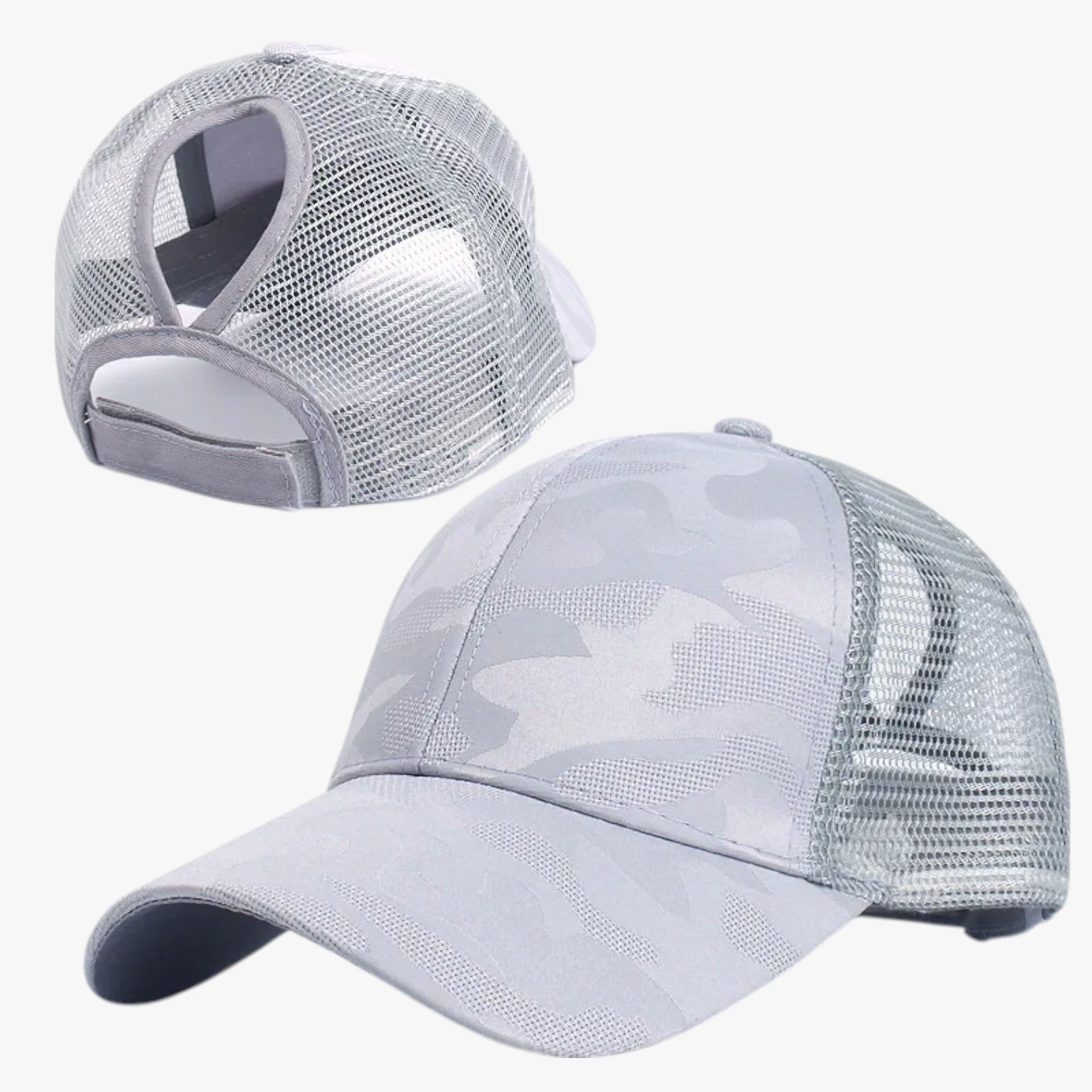 Blaire | Sommerhat i camo med net og knold - Grå - Blaire | Sommerhat i camo med net og knold - €25 - {{ product_tags }